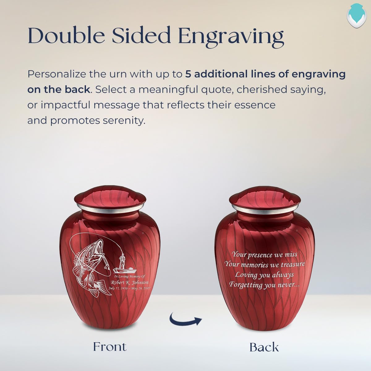 Personalized Fishing Cremation Urns for Ashes - Pearl Candy Red Funeral Urn with Double Side Engraving for Men & Women (44 lbs) | Memorial Keepsake for Anglers, Perfect for Home Display or Scattering Ceremonies