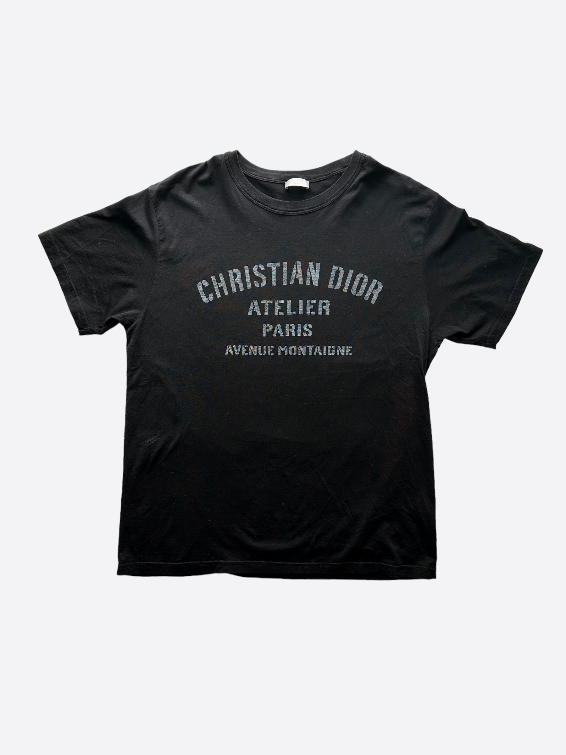 Dior Atelier Black Faded Logo T-Shirt for Men - Luxury Cotton Crewneck Tee | Casual Wear, Street Style & Everyday Outfits