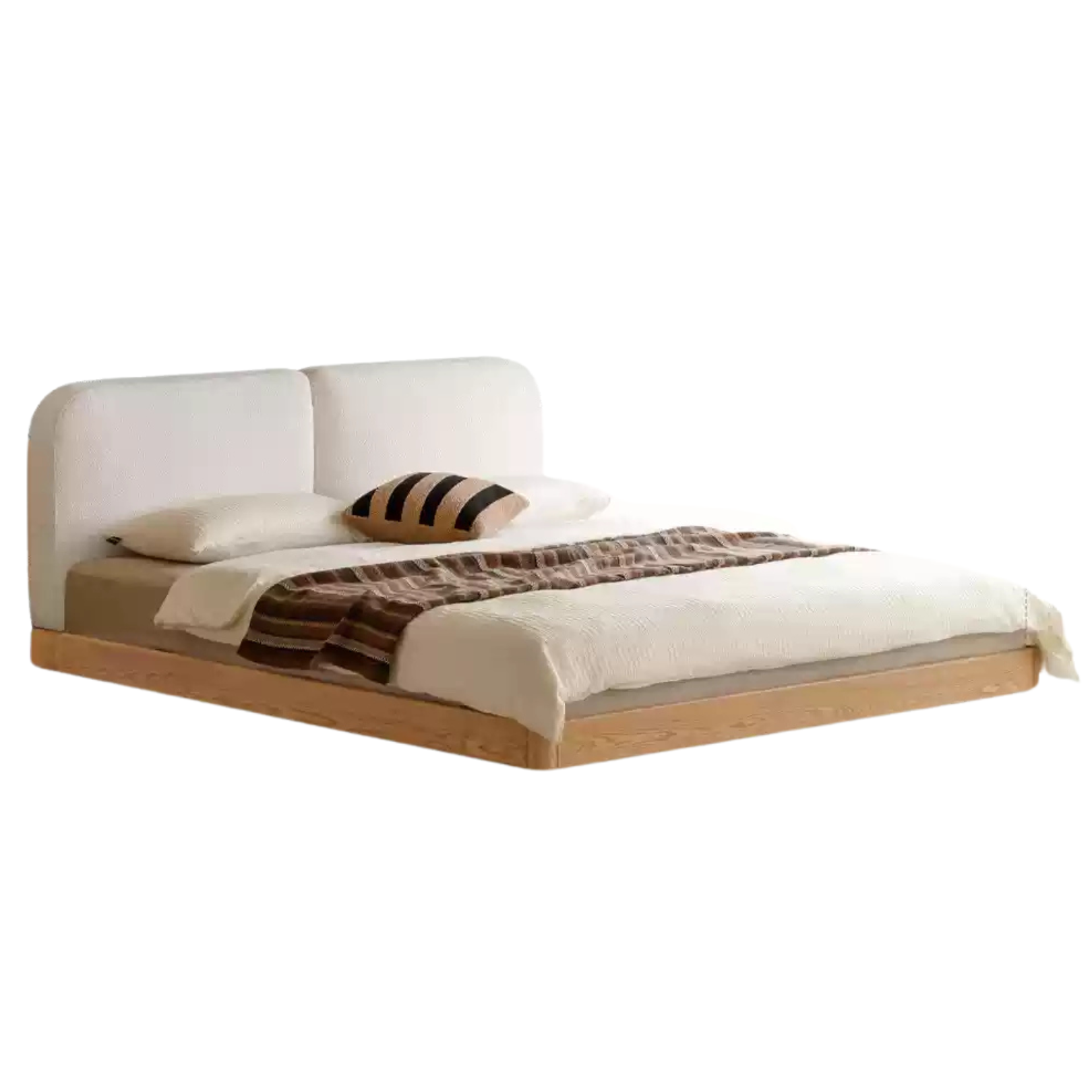 Premium Oak Solid Wood Lamb Fleece Soft Suspension Cream Bed - Cozy & Supportive Sleeping Solution for Modern Bedrooms, Guest Rooms & Nursery Decor