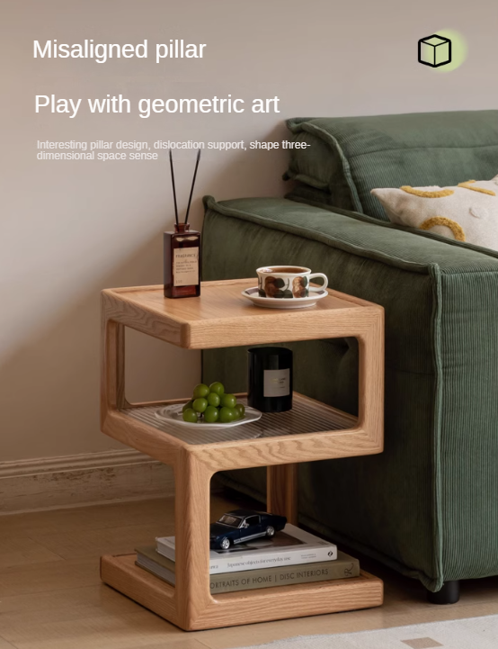 Solid Oak & Black Walnut Wood Corner Side Table - Square End Table for Living Room, Bedroom, or Office