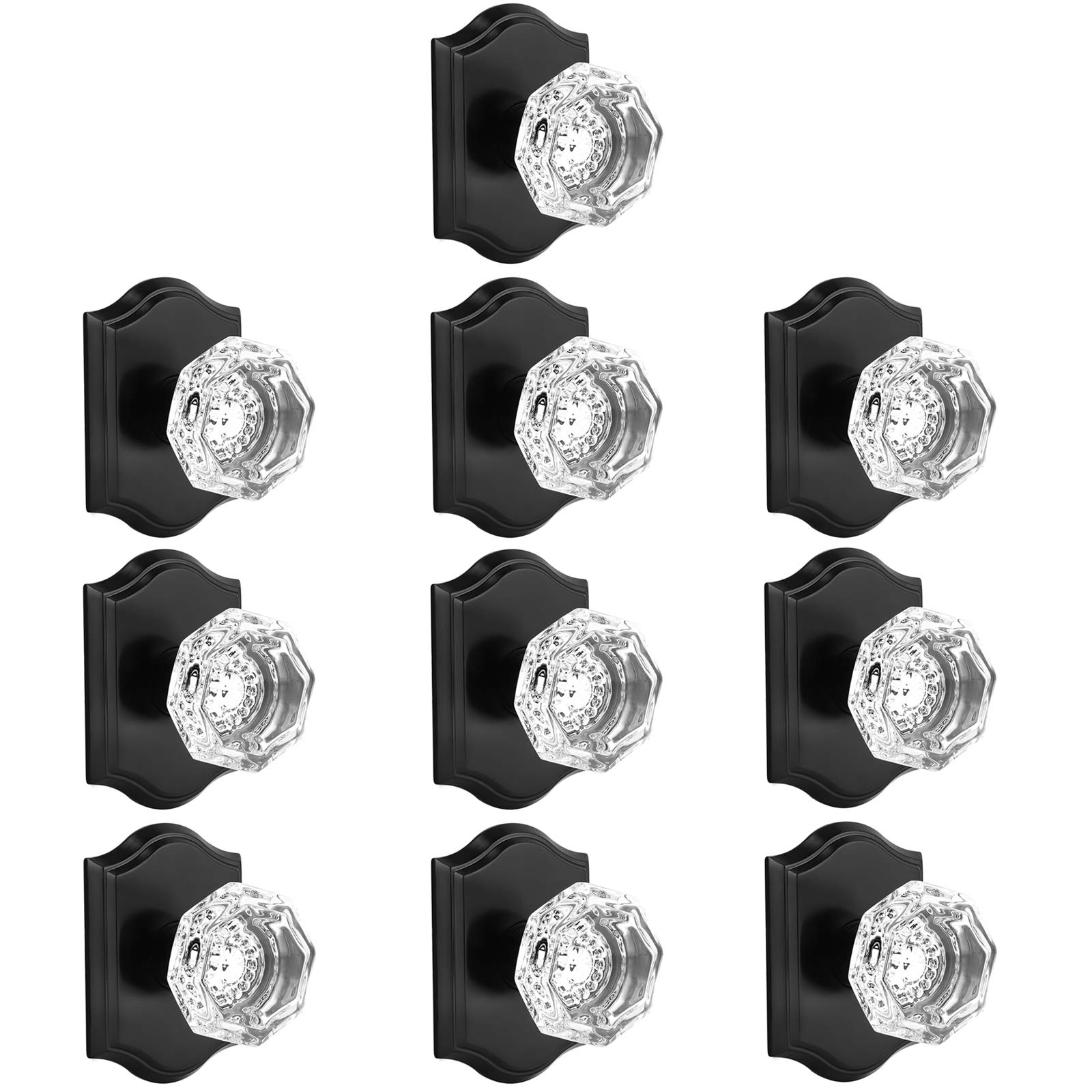 10 Pack Crystal Door Knobs - Clear Glass with Black Rosette for Closet & Pantry Doors