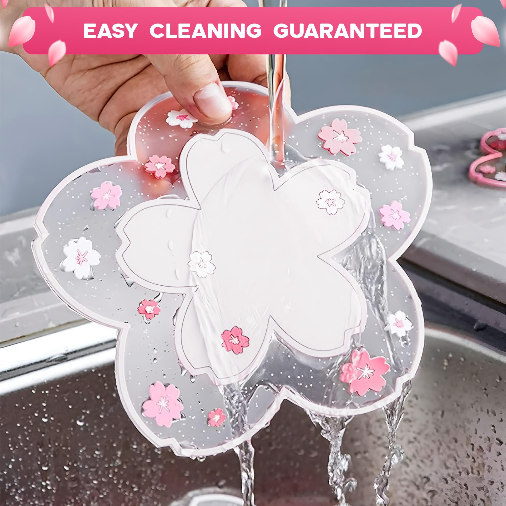 2Pcs Cherry Blossom Coasters Set - Heat Resistant Non-Slip Clear Cup Mats for Coffee Table Decor | Perfect for Home, Office, Bar & Gift Giving | Protect Your Furniture from Hot & Cold Drinks