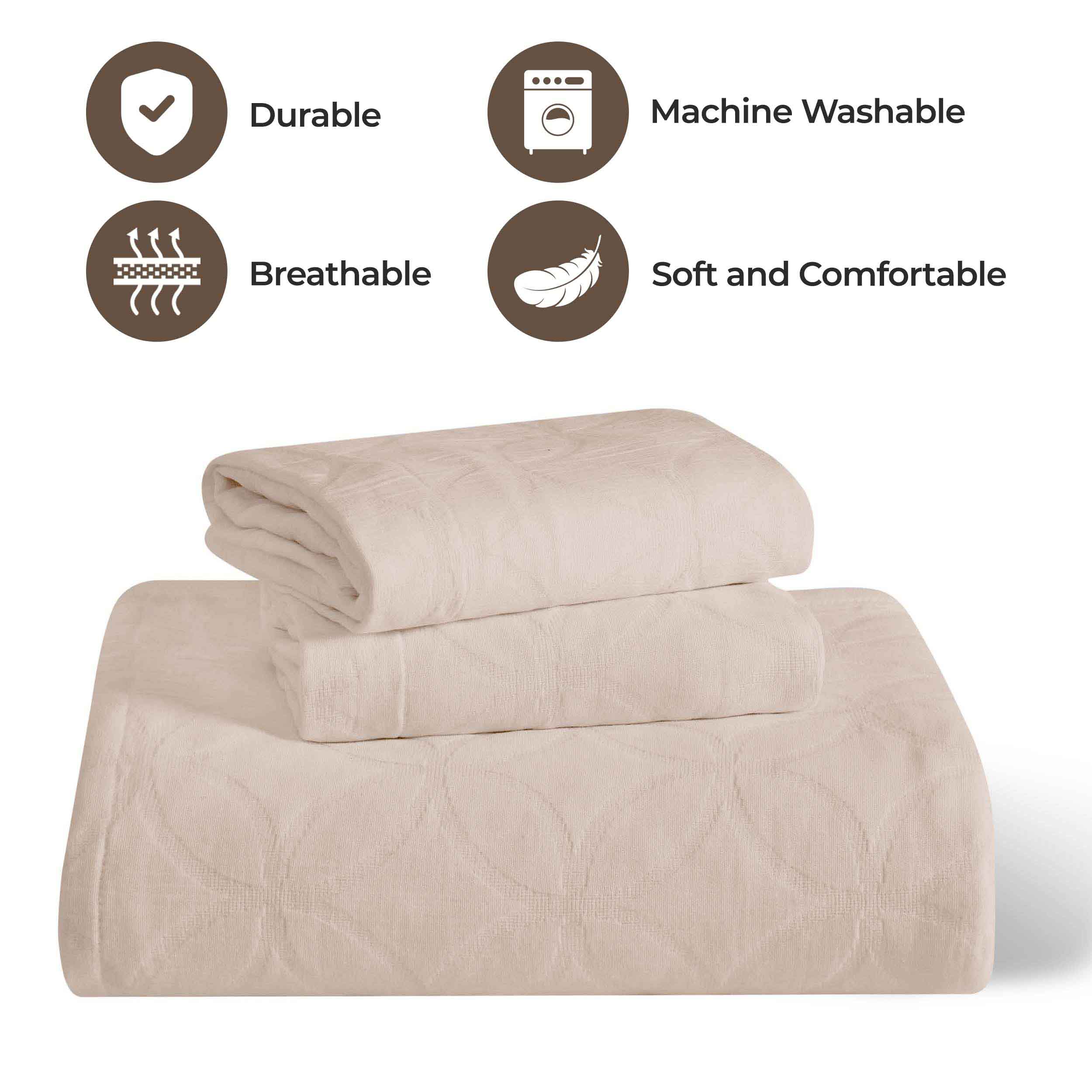 Serenity Cotton Matelasse Celtic Circle Airy Bedspread Set - Queen Size Lightweight Quilted Coverlet with All-Over Embroidery for Bedroom Decor, Guest Room & Cozy Home Styling