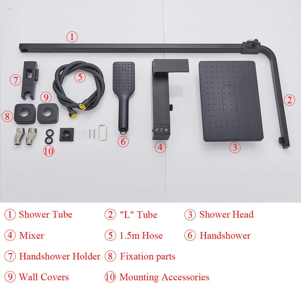 Black Wall Mounted Rain Shower Head with Mixer Tap - Premium Bathroom Shower Faucet Set for Modern Bathtub & Shower Combo | Perfect for Spa-Like Relaxation & Luxury Bathroom Upgrade