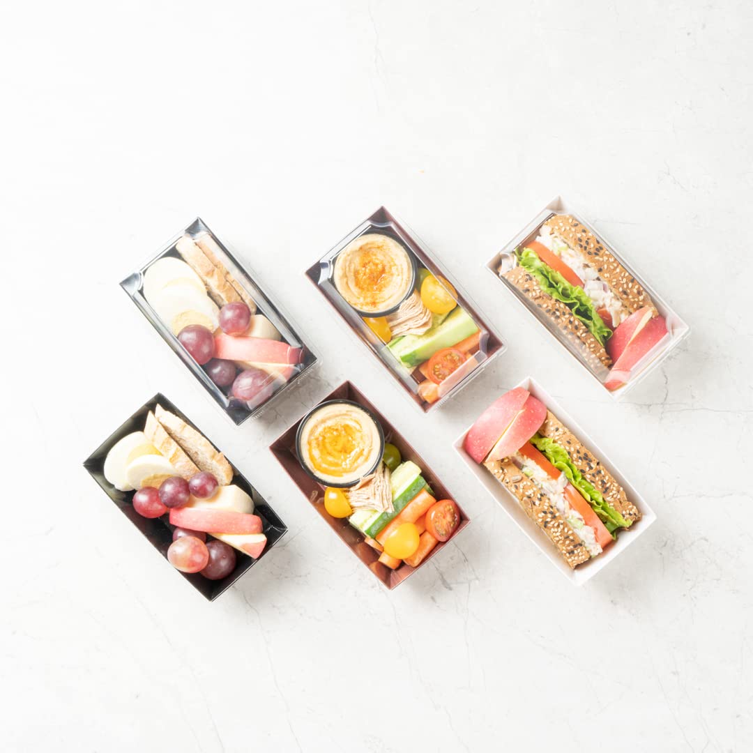 Restaurantware Matsuri Vision 4.7 x 2.5 x 1.4 Inch Disposable Sushi Trays - 100 Pack Greaseproof Wood Grain Paper Sushi Boxes for Appetizers, Desserts & Takeout - Lids Sold Separately | Perfect for Restaurants, Catering & Home Sushi Parties