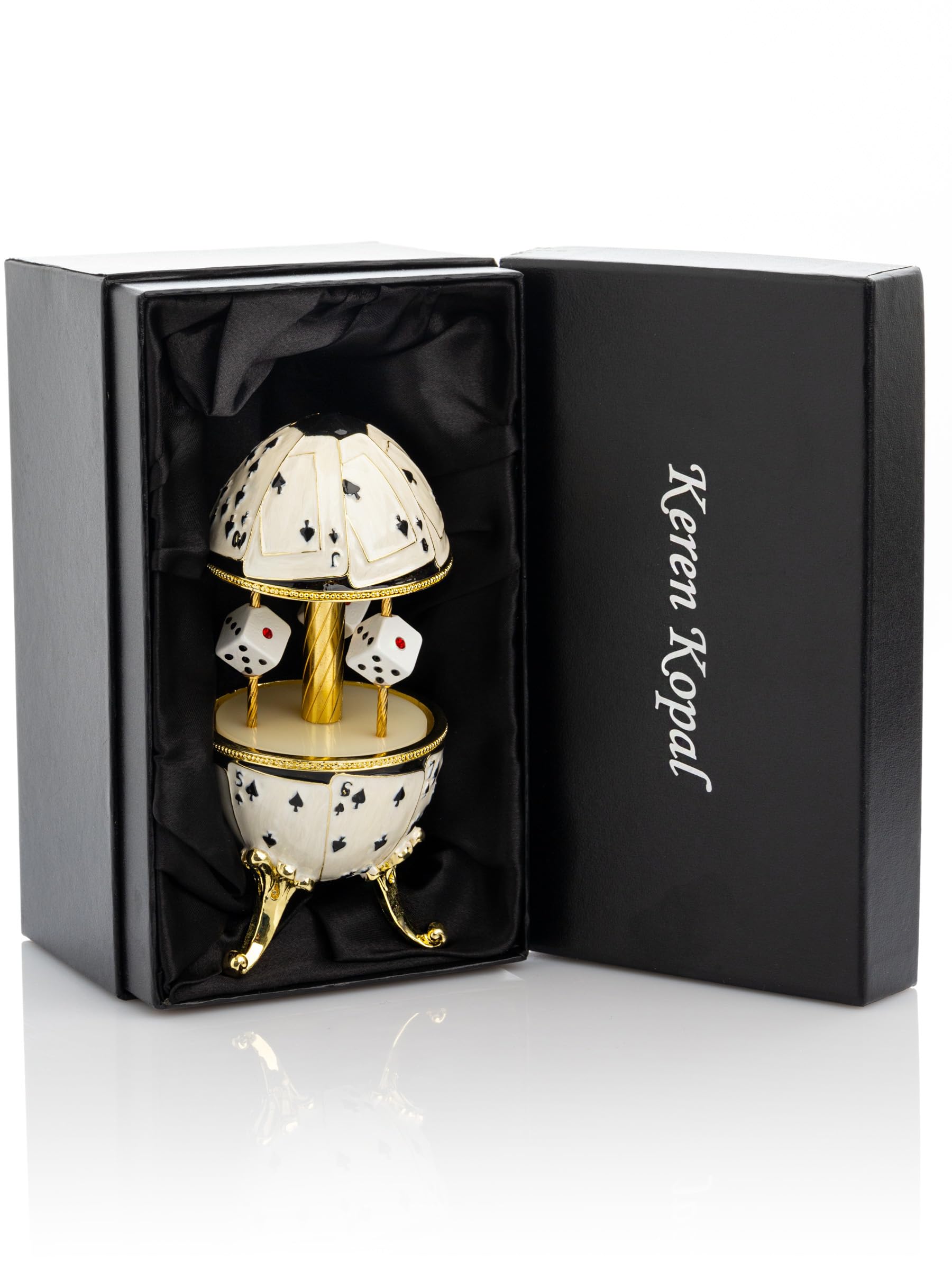 Keren Kopal Wind Up Music Box - Swan Lake by Tchaikovsky, Las Vegas Carousel Dice & Cards Design - Perfect for Collectors, Gifts, and Home Decor