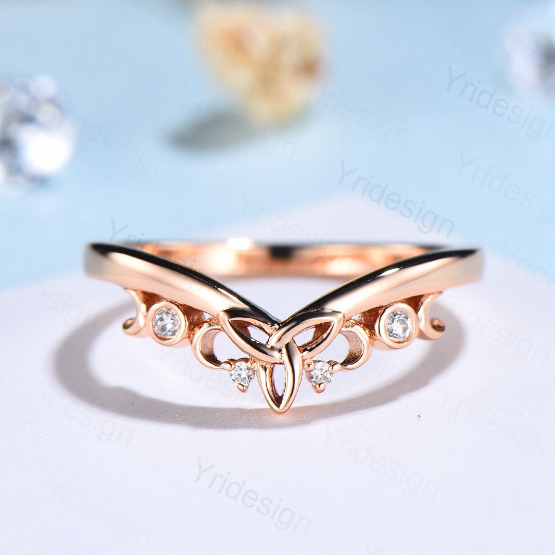 Celtic Knot Norse Viking Diamond Wedding Band for Women - Unique Curved Yellow Gold Stackable Anniversary Ring | Perfect for Weddings, Engagements & Gift Giving