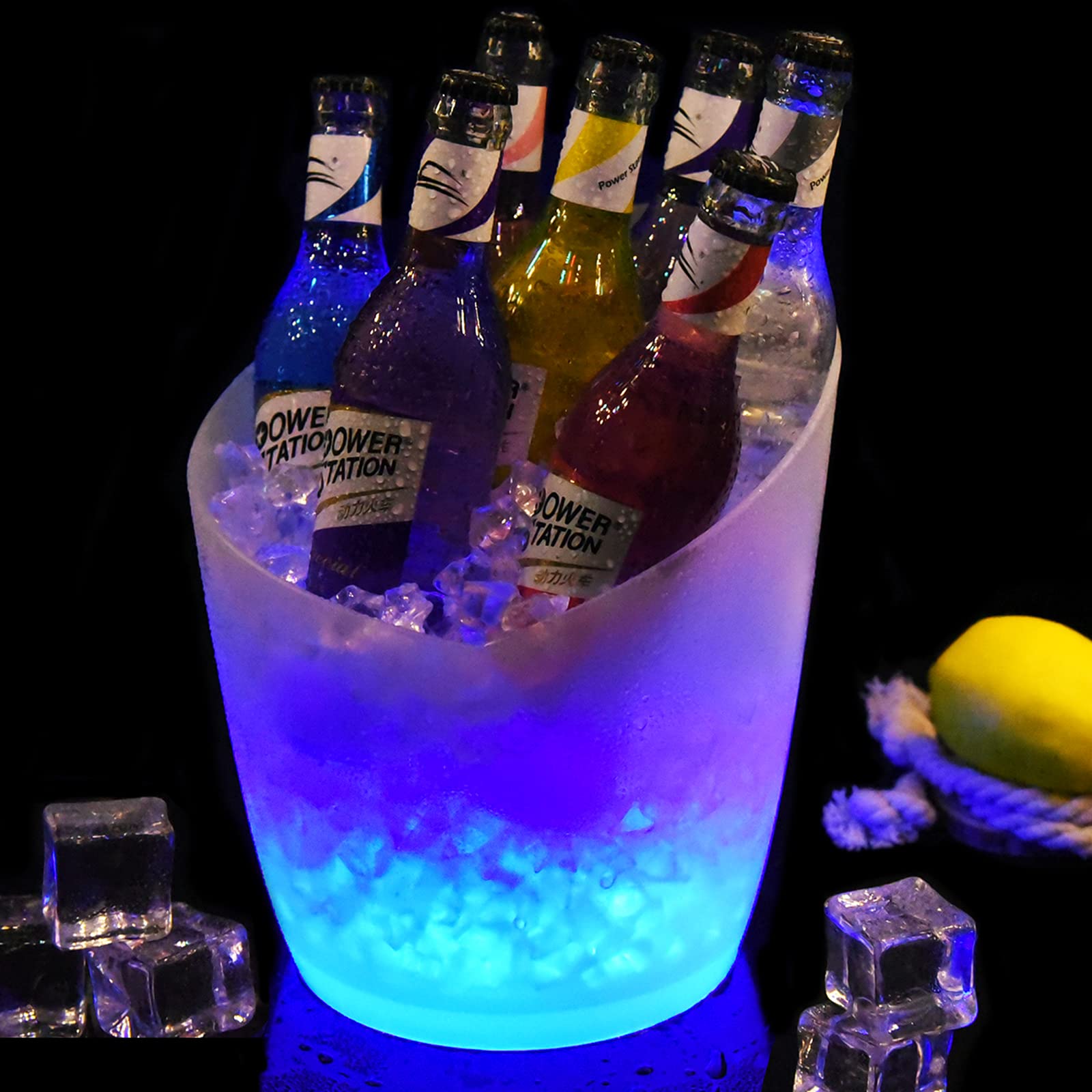6PCS LED Ice Bucket Set - 5L Portable Color Changing Cooler for Beer, Champagne & Wine | Perfect for Home Bar, Parties, Outdoor Events & Wedding Receptions | Includes 6 Lemon-Colored Buckets