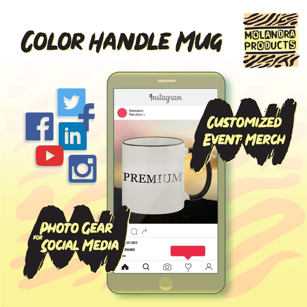 11oz Black Ceramic Coffee Mug with Colored Rim & Handle - Perfect for Home, Office, or Gift Giving