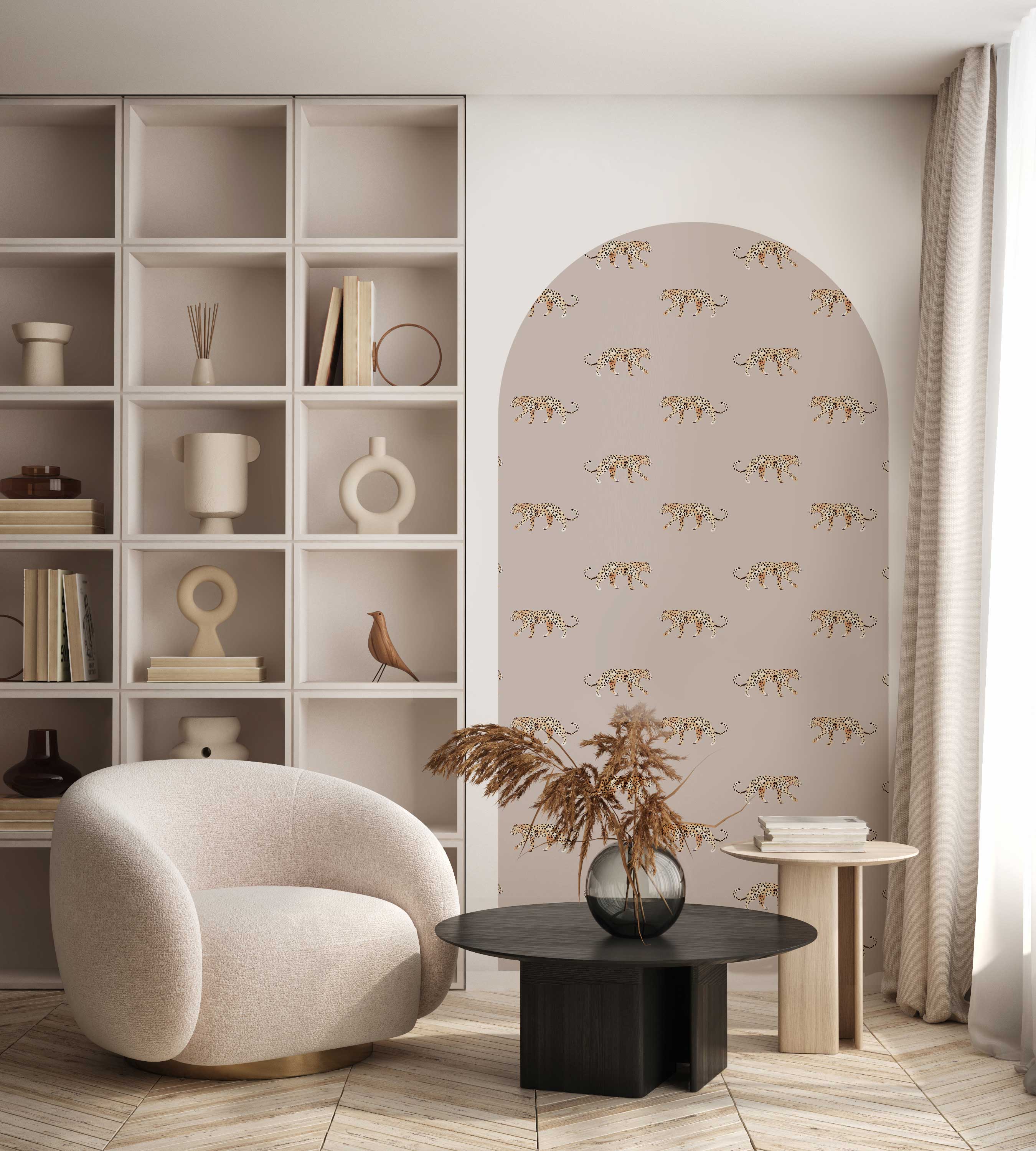 Self-Adhesive Leopard Print Arch Wallpaper Decal - Peel and Stick Wall Mural for Bedroom, Nursery, or Living Room Decor