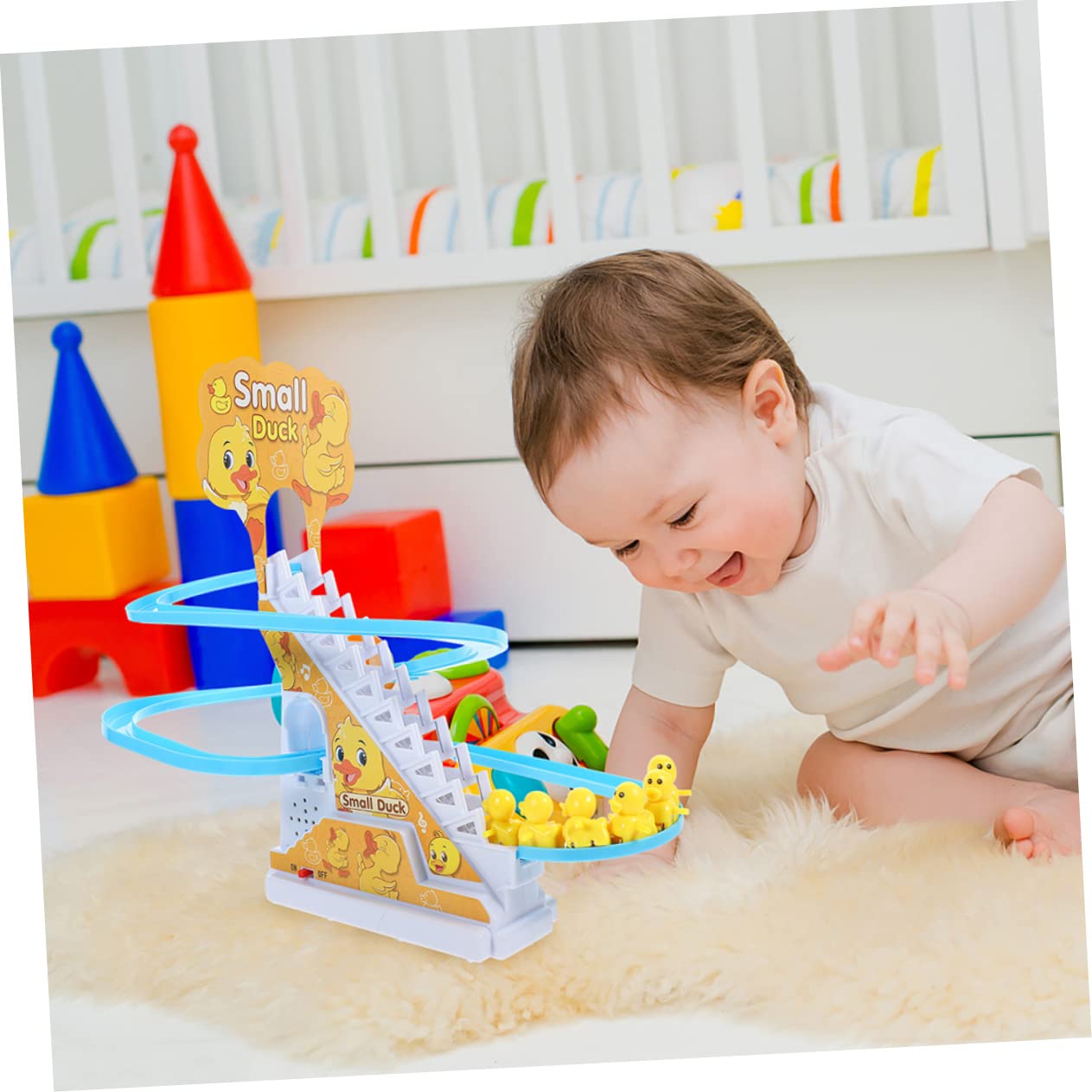 FAVOMOTO 4-Pack Stair Climbing Toy Cars with Tracks - Fun Bath & Slide Toys for Toddlers - Perfect for Bathtime Play, Stair Adventures & Early Learning Development