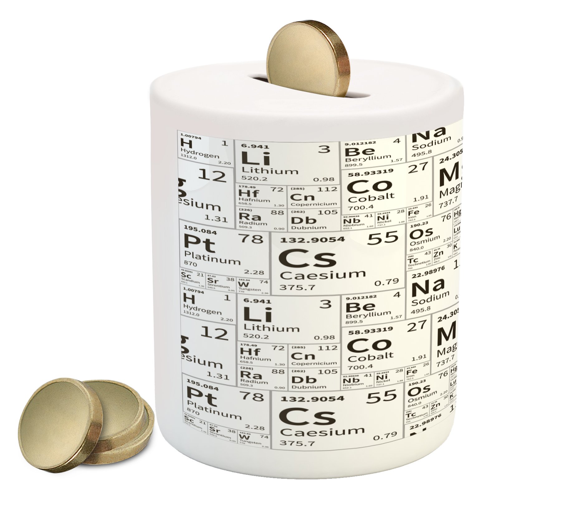 Ambesonne Periodic Table Ceramic Piggy Bank - Smart Chemistry Design with Elements in Squares Print, 3.6