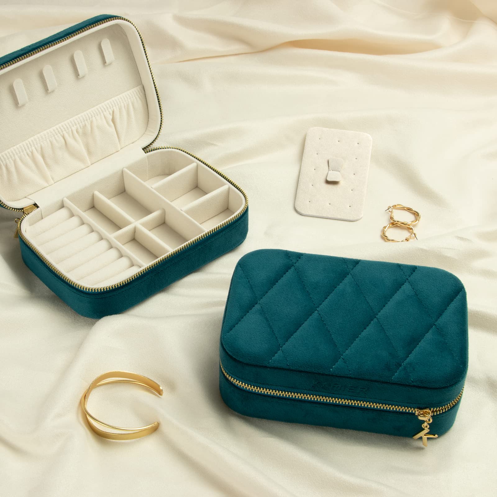 KAMIER Velvet Jewelry Organizer Box for Women - Elegant Storage for Earrings, Rings & Necklaces | Perfect Jewelry Gift Box for Women, Men & Girls (Peacock Blue) | Ideal for Travel, Home Decor & Gift Giving
