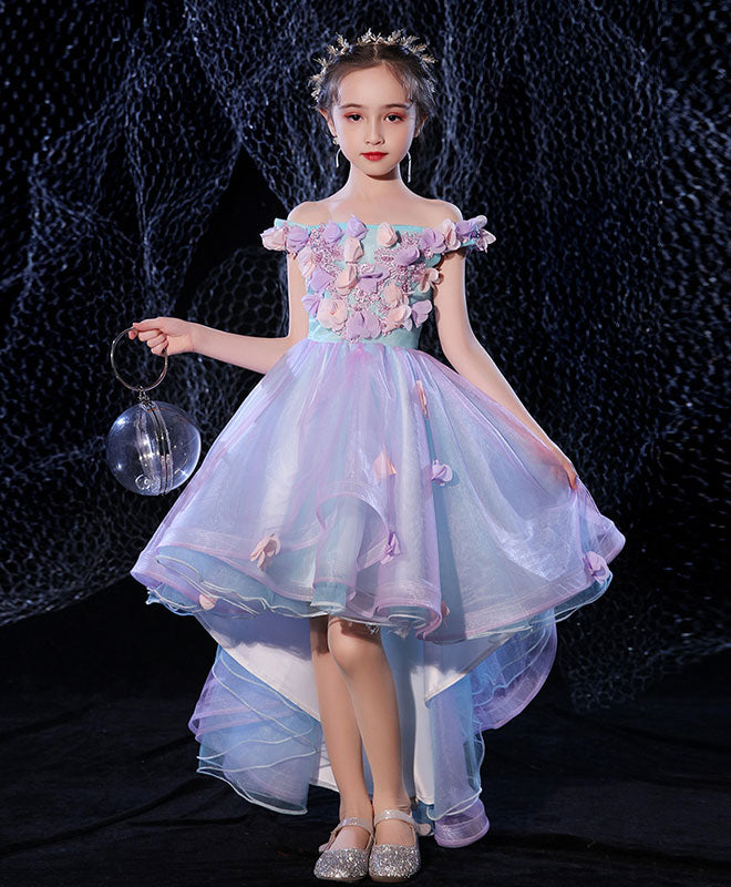 Elegant Purple Lace Tulle High-Low Flower Girl Dress for Weddings, Prom, Pageants & Special Occasions - Perfect for Flower Girls, Junior Bridesmaids & Formal Events