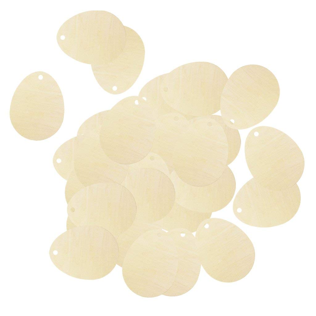 50pcs Unfinished Wooden Egg Shapes with Holes - DIY Easter Scrapbook Embellishments, Party Decorations & Craft Supplies - Perfect for Easter Egg Hunts, Spring Crafts, and Home Decor Projects