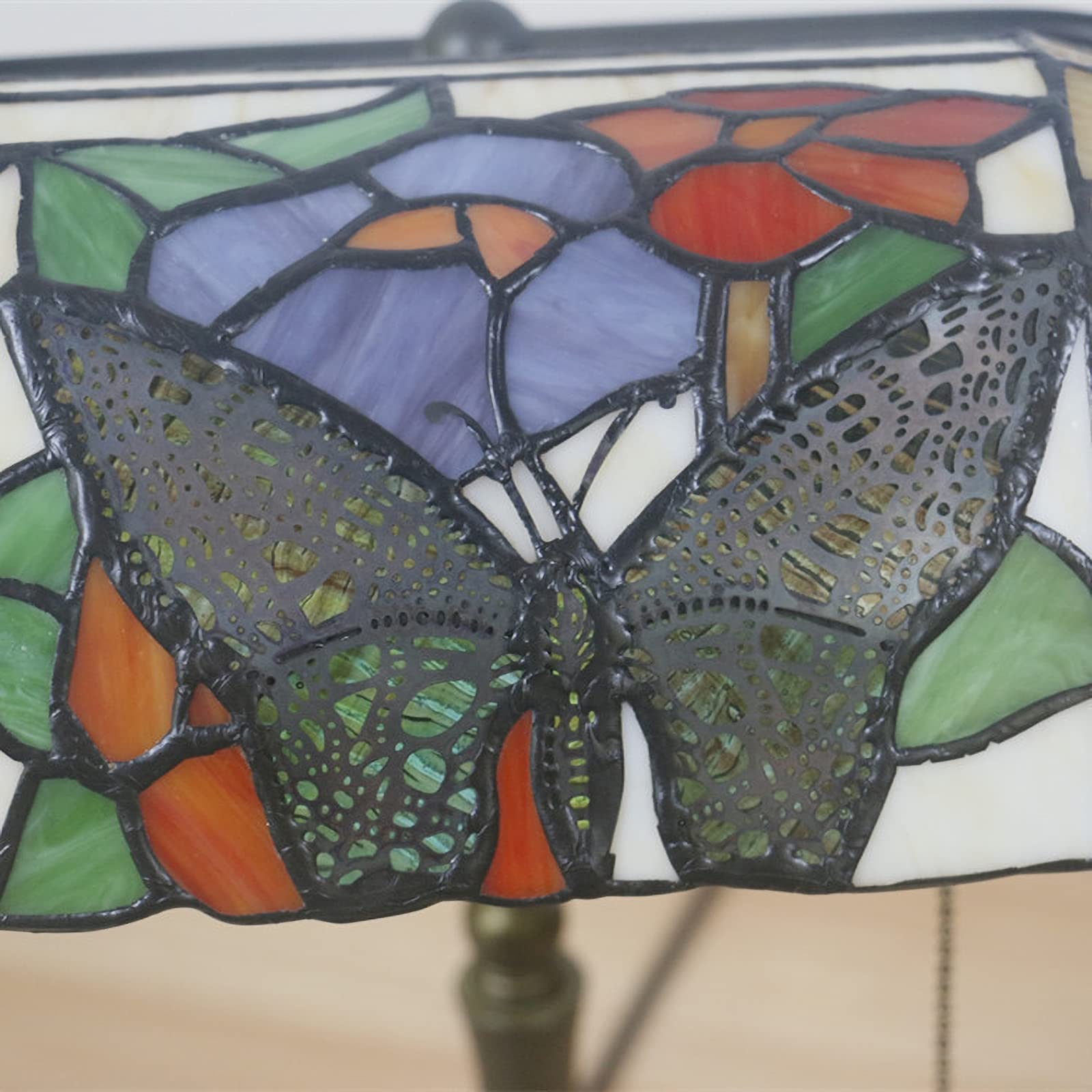 10 Inch Tiffany Table Lamp - Handmade Butterfly Rose Stained Glass Desk Light, Retro Style Nightstand Lamp for Bedroom, Living Room, Office Decor - Perfect for Reading, Relaxing & Night Light Use