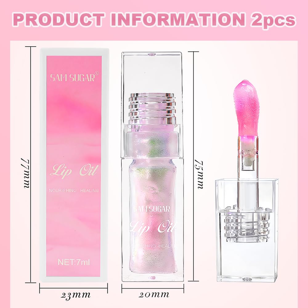 2PCS Magic Color Changing Lip Oil - Hydrating Long Lasting Lip Gloss with Big Brush, Warm Color Changing & Shimmery Fresh Texture | Perfect for Daily Wear, Date Night & Special Occasions