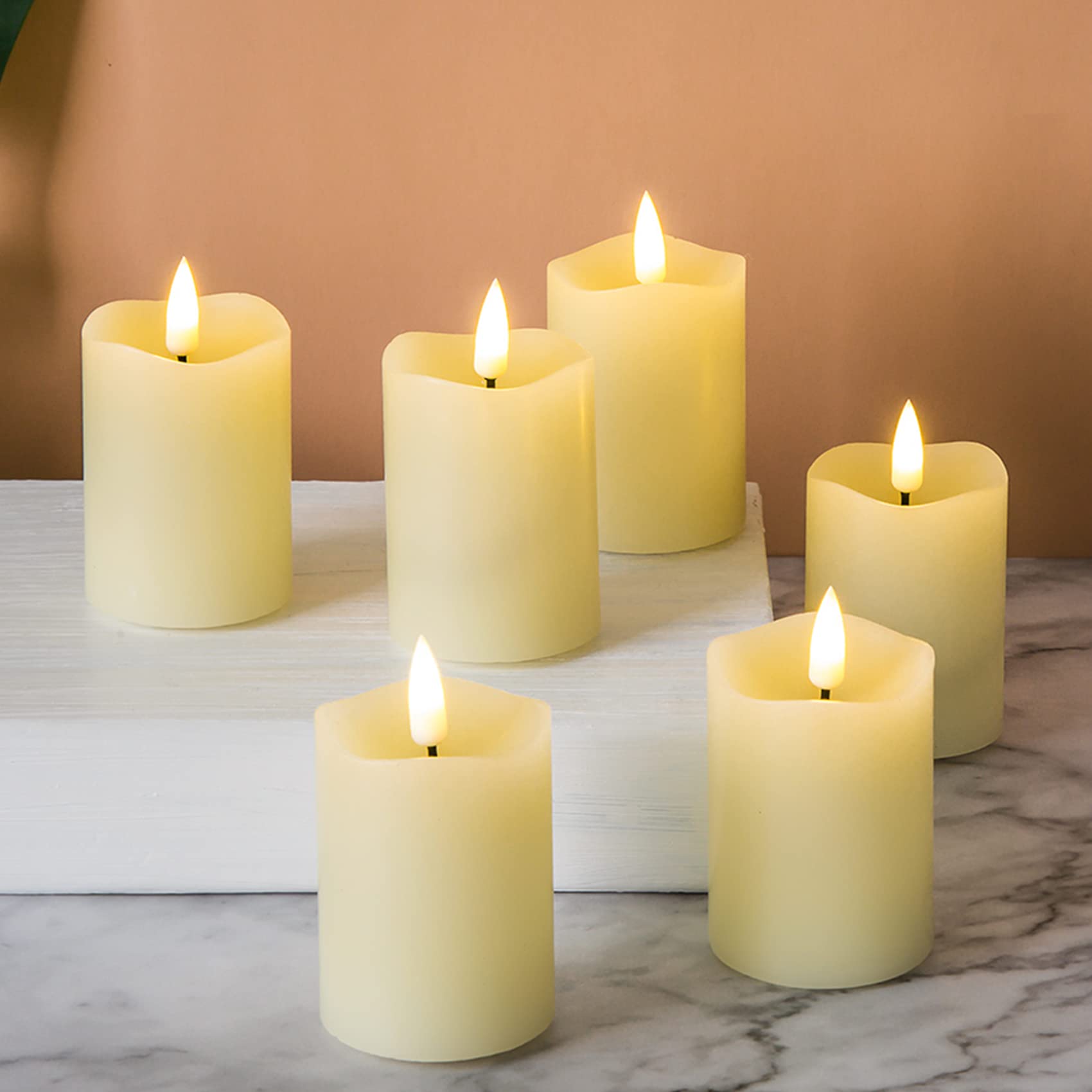 Ivory Flameless Votive Candles with Remote Control - Real Wax Flickering LED Pillar Candles (2