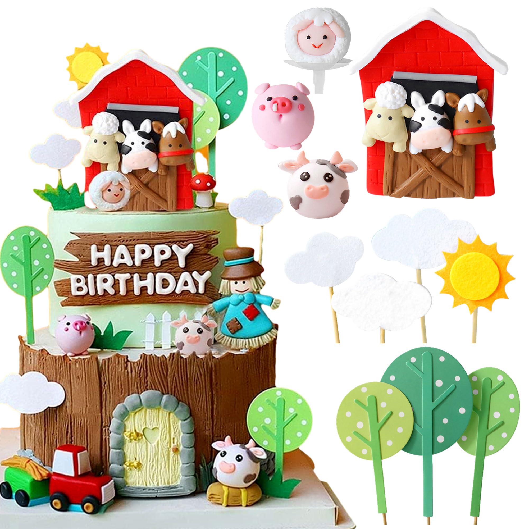 Jevenis Farm Animal Cake Toppers Set - Sheep, Cow & Pig Figurines for Birthday Cakes, Baby Shower Decorations | Adorable Edible Cupcake Toppers for Farm Theme Parties, 1st Birthday & Nursery Decor
