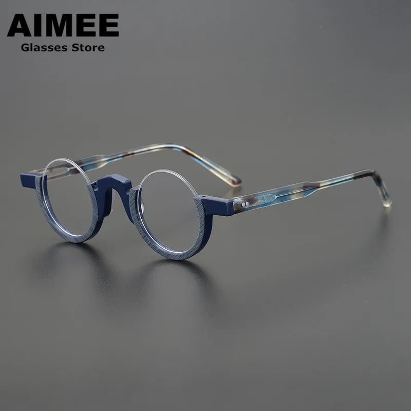 Aimee Unisex Semi-Rimless Round Acetate Eyeglasses Frame 4330 - Stylish & Lightweight for Work, Reading & Everyday Wear