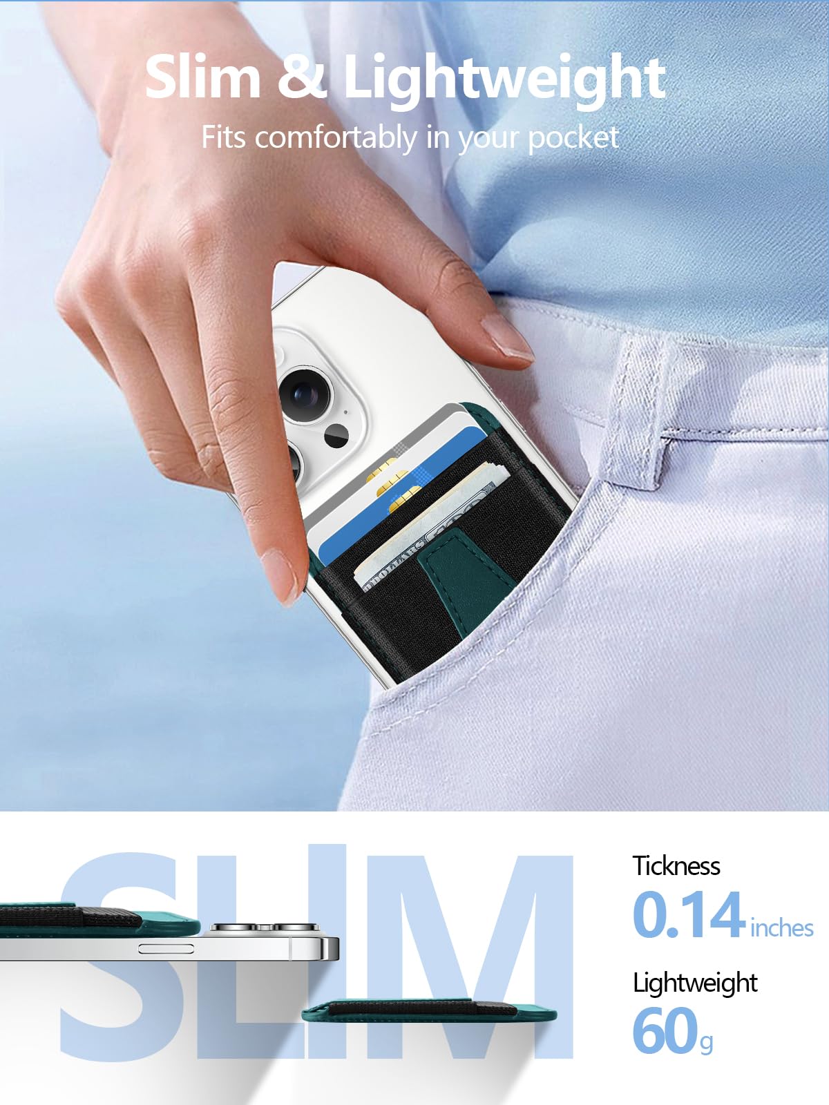 Miroddi MagSafe Wallet for iPhone 16/15/14/13/12 Series - Strong Magnetic Phone Wallet with RFID Protection, 2 Card Slots & Vegan Leather (Holds 7 Cards, Green) - Perfect for Everyday Use, Travel & Contactless Payments