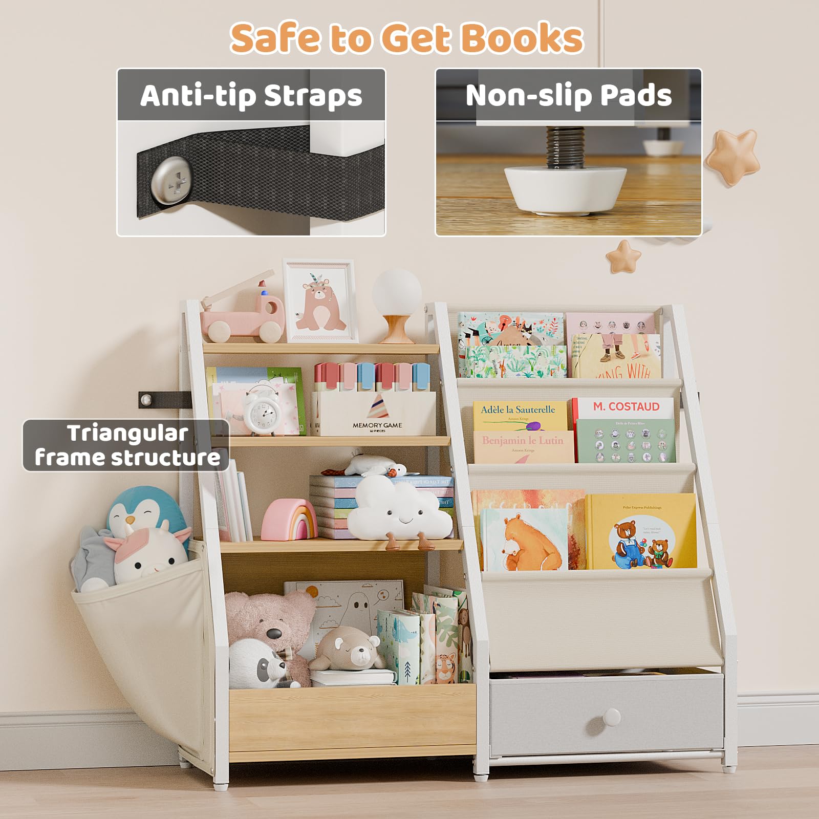 Kids Bookshelf and Toy Storage Organizer - White Wooden Bookcase for Nursery, Toddler Room & Montessori Playroom - Perfect for Organizing Books, Toys & Learning Materials