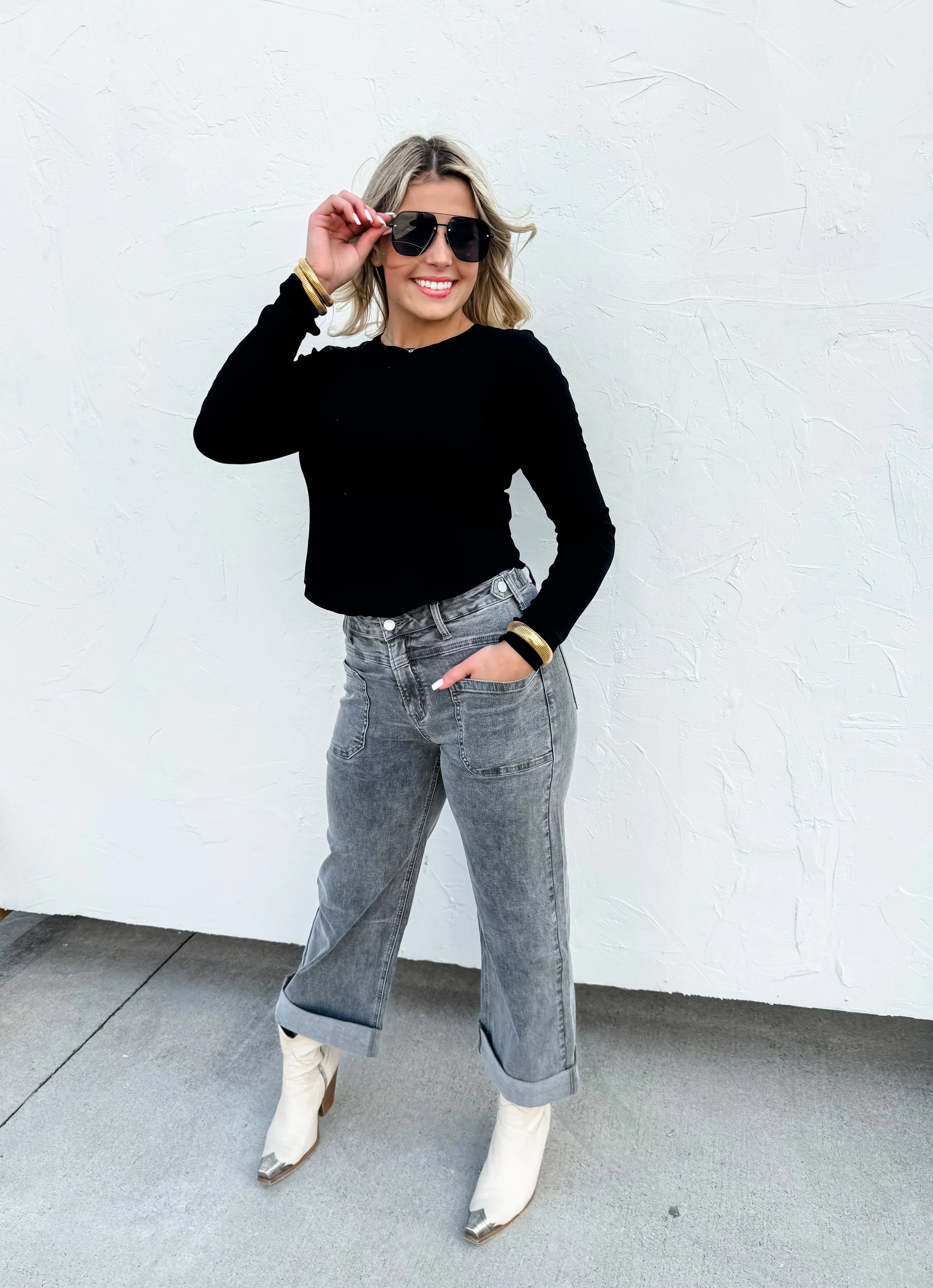PREORDER: Grey Clover Front Pocket Jeans for Women - High Waist Slim Fit Denim Pants - Casual & Work Wear - Perfect for Office, Dating & Everyday Outfits