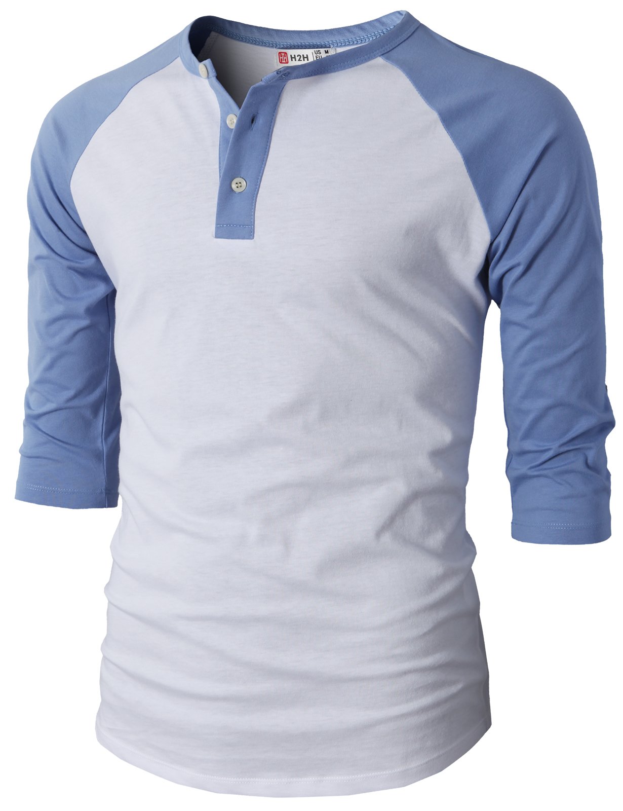 H2H Men's Casual Slim Fit Henley T-Shirts - Raglan Long & 3/4 Sleeve Baseball Jersey Tees for Everyday Wear and Sports