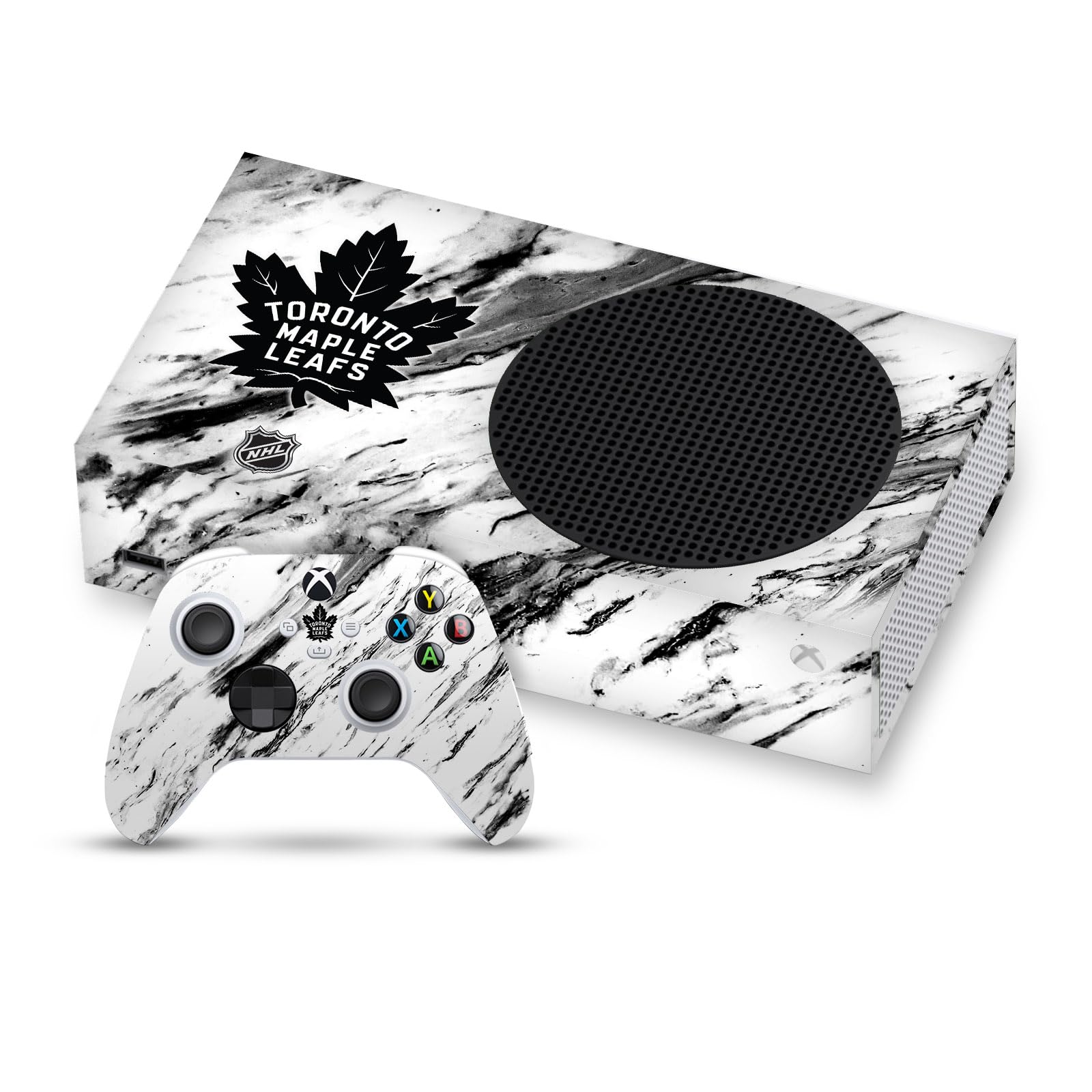 Official NHL Licensed Toronto Maple Leafs Marble Skin Vinyl Decal Sticker Set - Compatible with Xbox Series S Console & Controller Bundle - Perfect for Gaming Enthusiasts & Sports Fans
