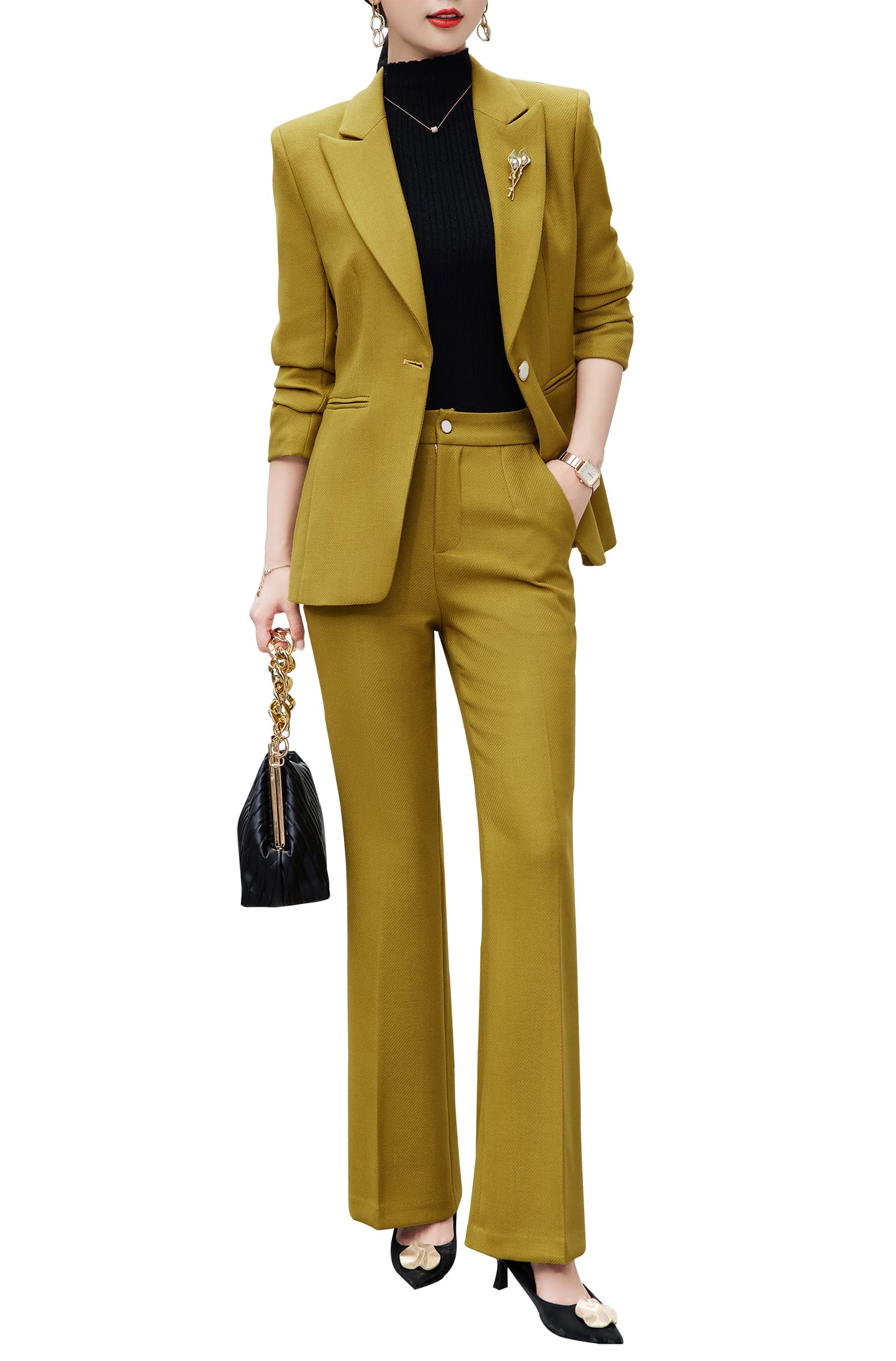 SUSIELADY Women's 2-Piece Blazer Suit Set - Solid Color Professional Pantsuit for Business Office & Dressy Casual Wear | Work Attire, Job Interviews & Corporate Events