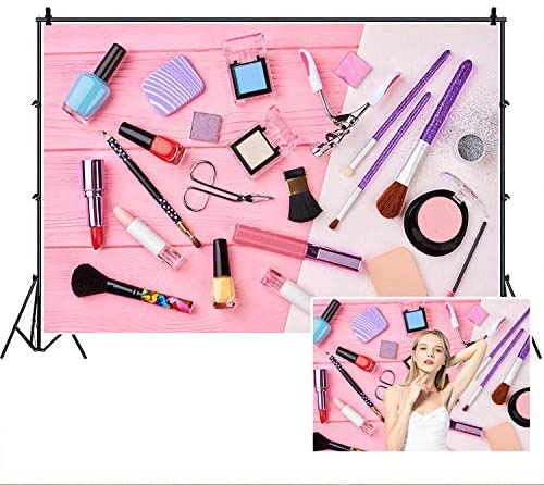 Yeele 10x8ft Vinyl Photography Backdrop - Sweet Pink Makeup Theme with Cosmetics Frame, Eyeshadow, Lipstick & Beauty Tools - Perfect for Makeup Vloggers, Live Streams & Cosmetic Photography