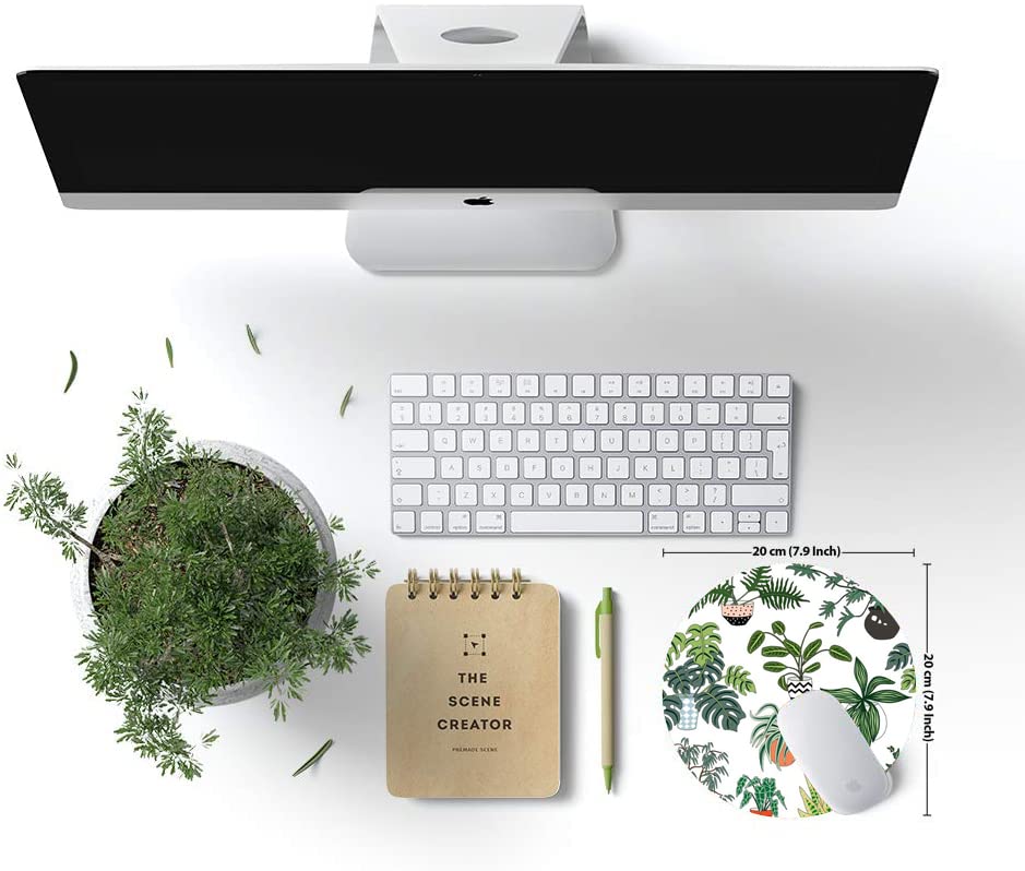 Ergonomic Round Mouse Pad with Non-Slip Rubber Base - Washable Gaming Mouse Mat with Lycra Cloth Surface - Cute Potted Plant Design for Office & Home Desk - Perfect for Wireless Mouse, Laptop & PC Gaming (Ideal for Work, Gaming & Daily Computer Use)
