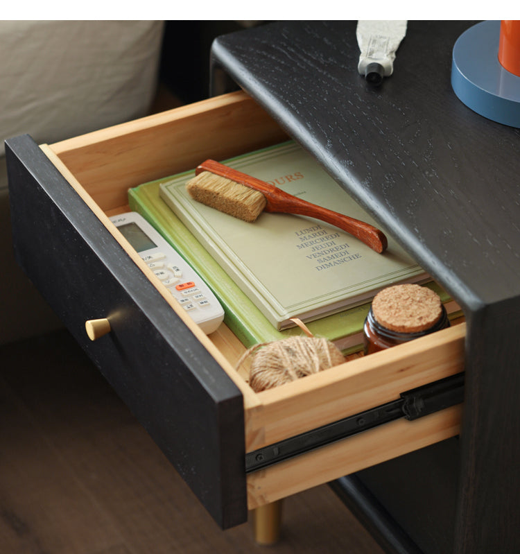 Solid Oak Wood Nightstand in Smoked Finish - Perfect for Bedroom, Living Room, or Office Furniture