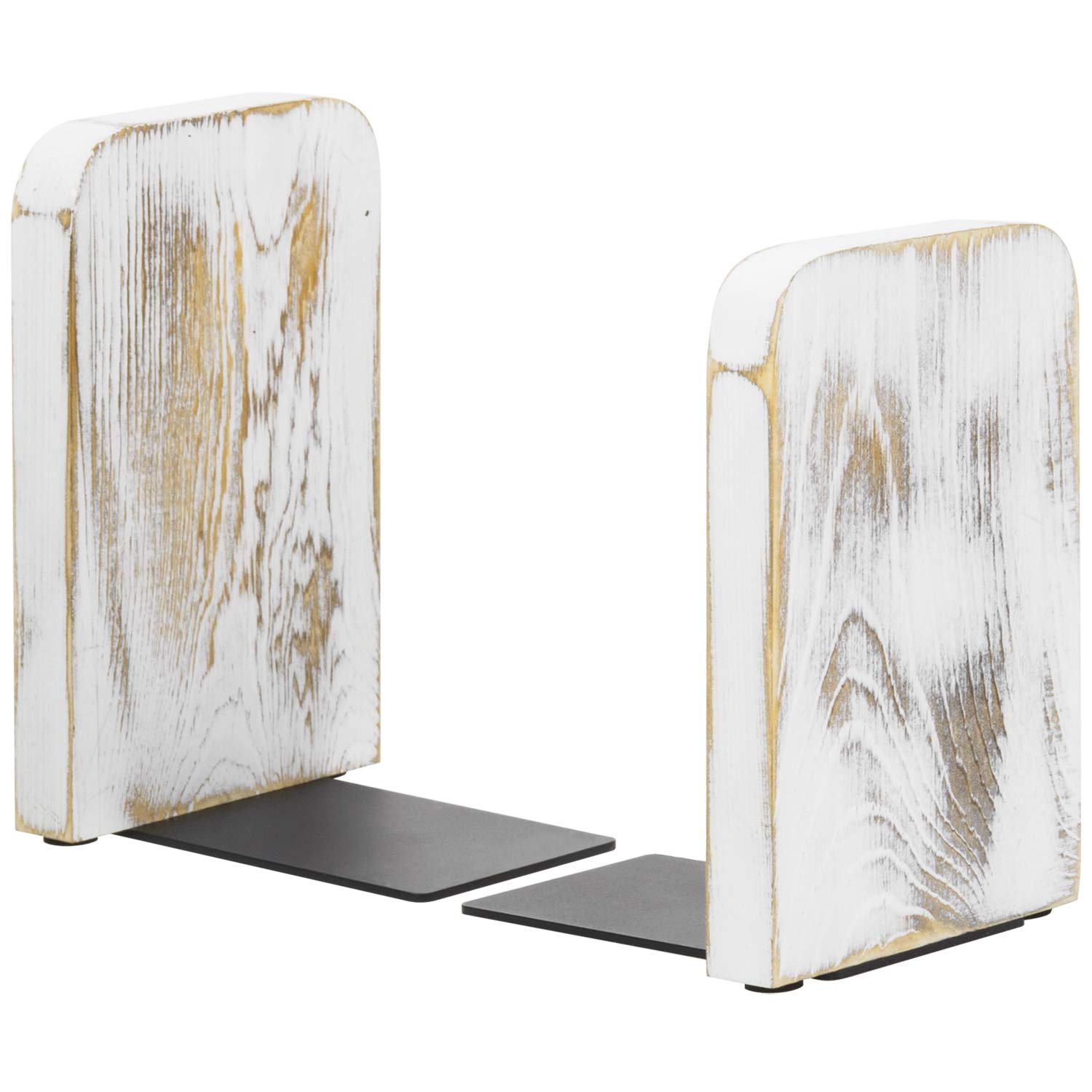 MyGift Whitewashed Wood Bookends for Desk & Bookshelf - Decorative Office Organizer, Rustic Home Decor (1 Pair) - Perfect for Books, Cookbooks, and Displaying Collectibles