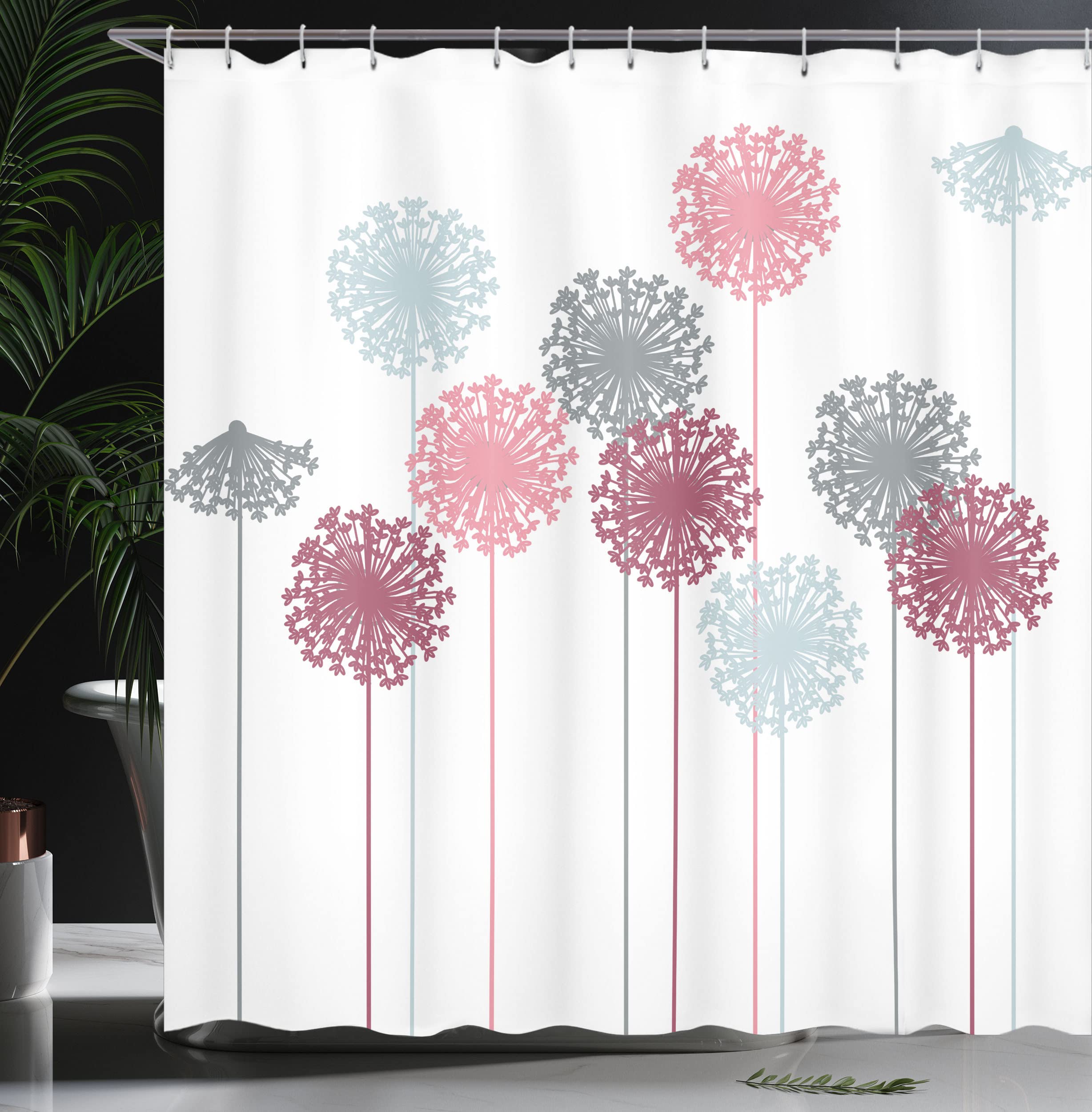 Ambesonne Dandelion Shower Curtain - Abstract Wildflower Silhouette Bathroom Decor, 69x75 Inch Purple Grey Fabric Set with Hooks | Botanical Meadow Theme for Summer | Perfect for Bathroom, Guest Room & Spa Decor