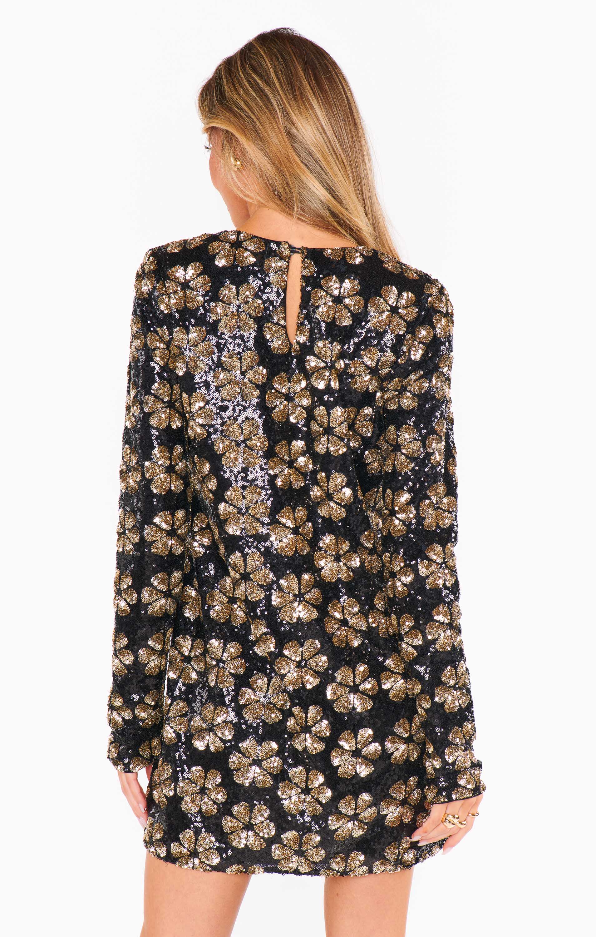 Maddison Mini Dress with Gold Sequins & Floral Print - Elegant Party Wear for Women | Perfect for Cocktail Parties, Weddings & Night Out