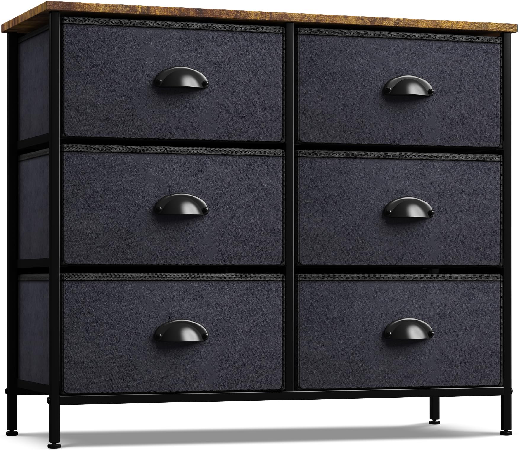 Sorbus 6-Drawer Fabric Dresser - Rustic Wood Top & Steel Frame Storage Chest for Bedroom, Closet, Office - Easy Pull Fabric Bins | Perfect for Small Space Organization & Home Decor