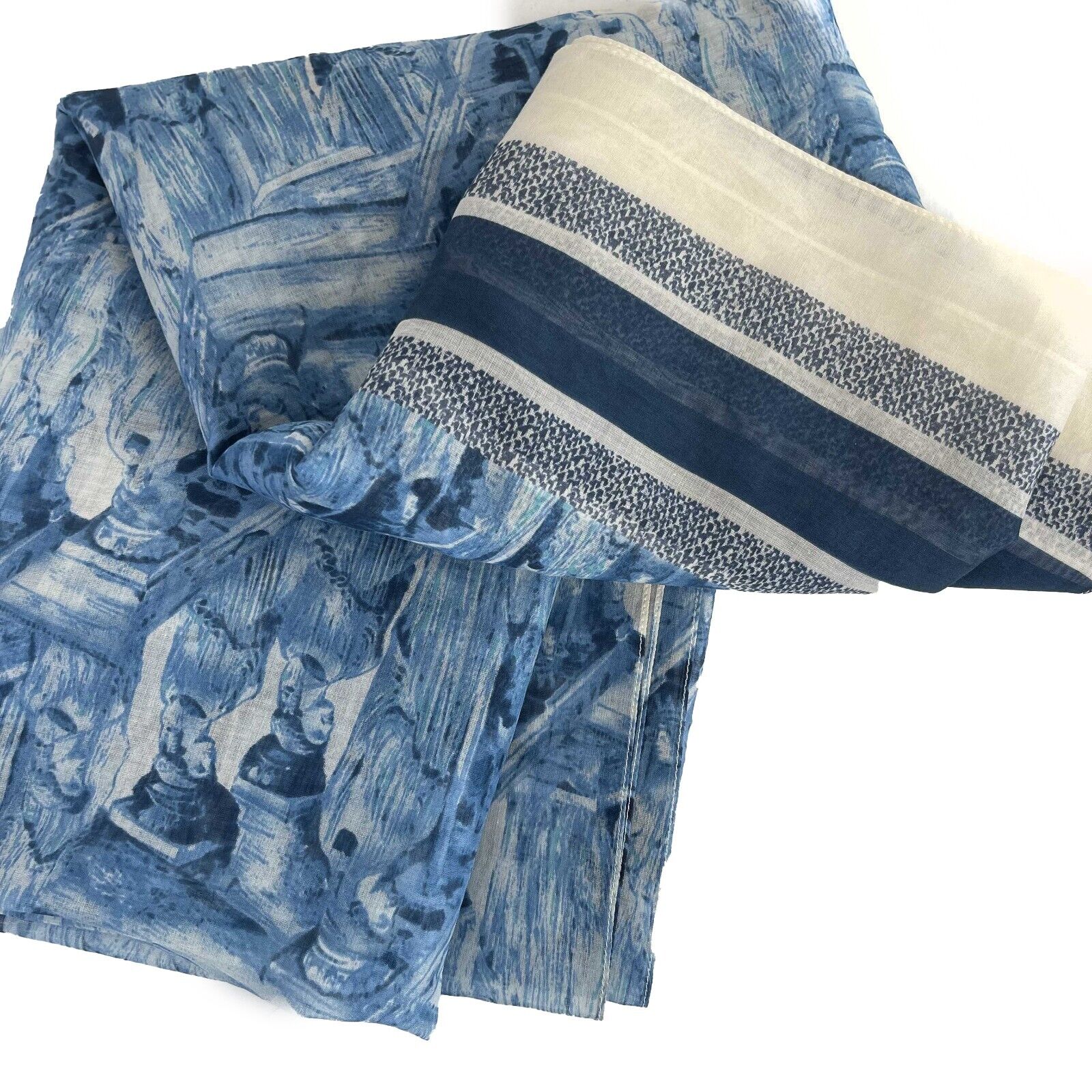 Christian Dior Limited Edition Blue & White Greek Statue Print Cotton Scarf - Cruise 2022 Collection - Perfect for Travel, Gift Giving & Fashion Accessories