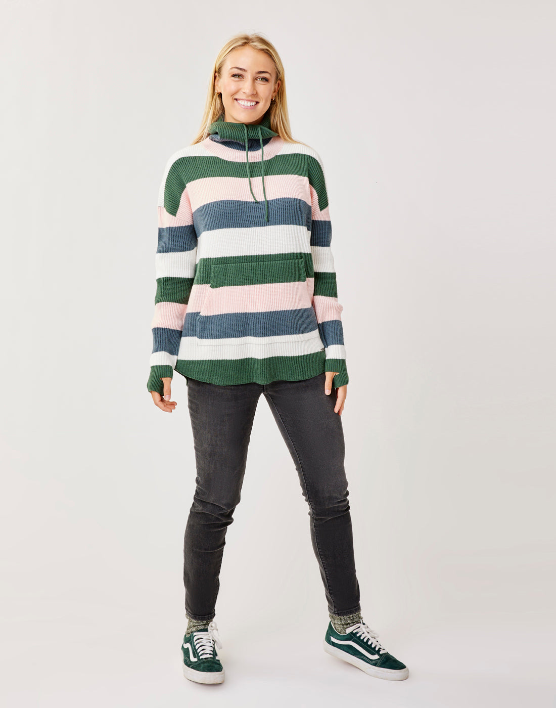 Rockvale Sweater: Cilantro Rugby Stripe Pullover - Cozy Knit Casual Wear for Men & Women - Perfect for Fall, Winter & Outdoor Activities