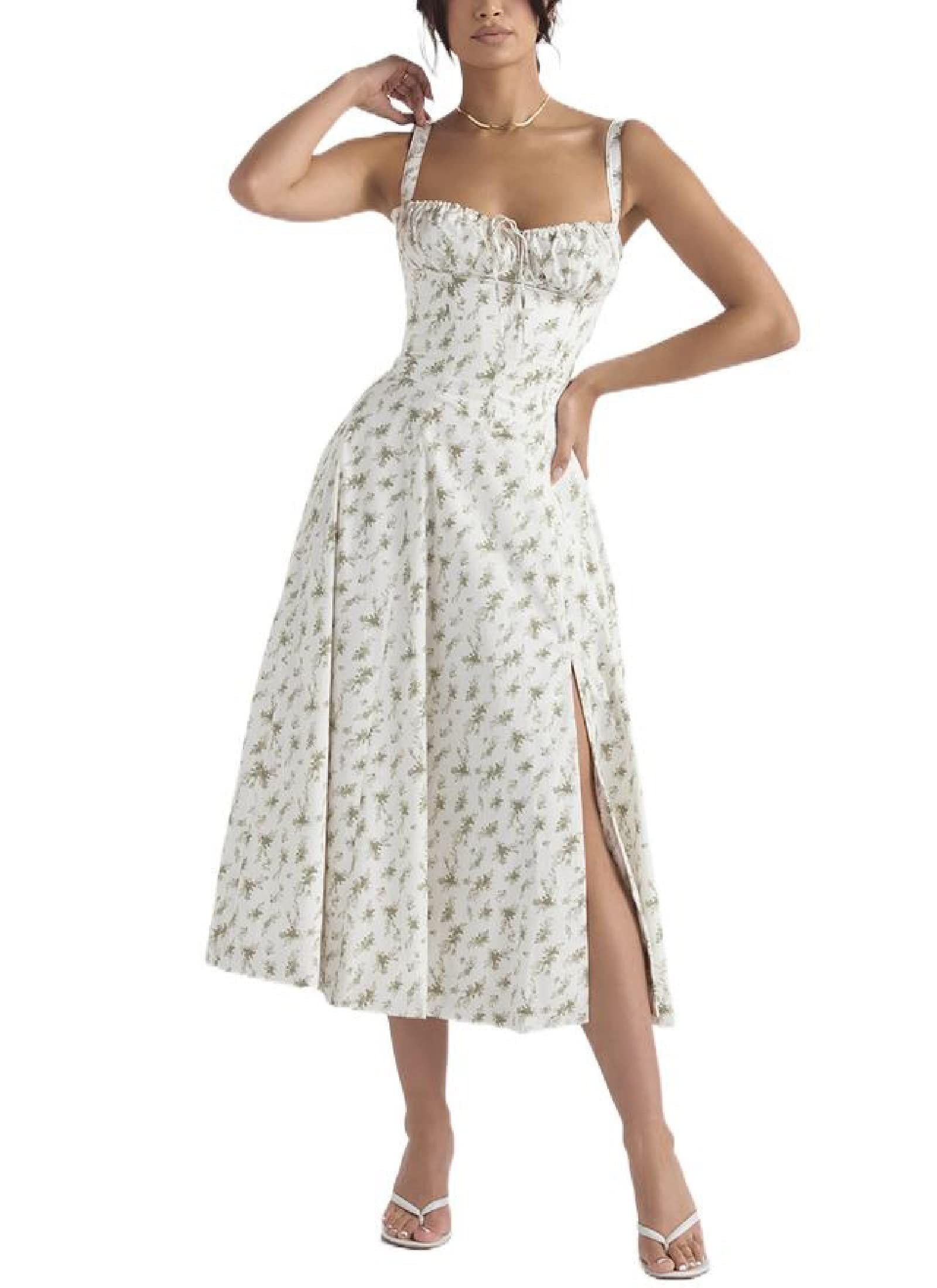Strappy Floral Print Maxi Dress for Women - Spaghetti Strap Backless Bodycon Long Dress with High Slit, Y2K Fashion Summer Beach Party Dress