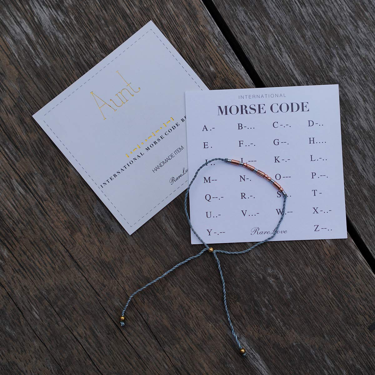 RareLove Morse Code Bracelet for Aunt - Rose Gold Beaded Grey String Bracelet, Best Christmas Gift for Women - Perfect for Birthdays, Anniversaries & Special Occasions