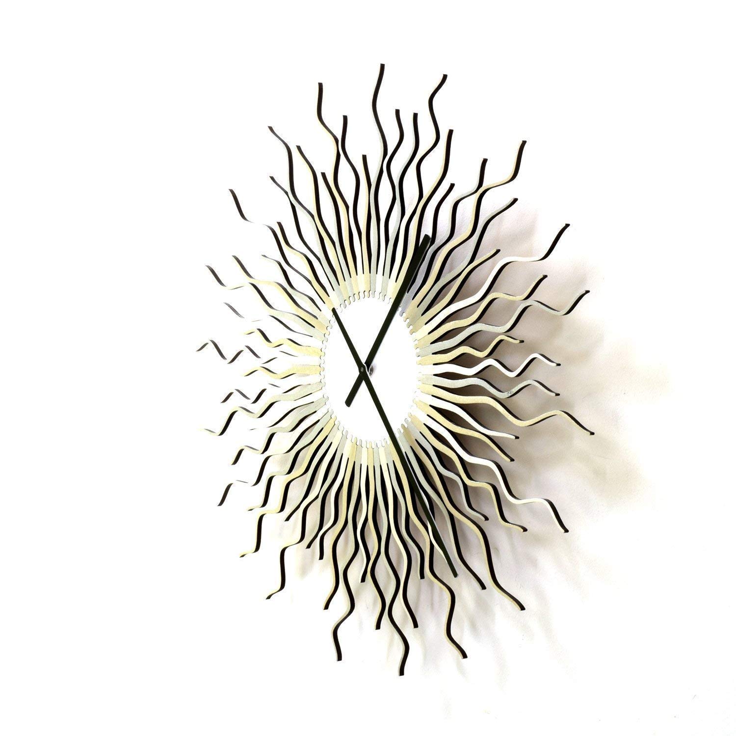 23.5 Inch Extra Large Sunburst Wall Clock - Modern Starburst Decor, Contemporary Silver Medusa Design - Handmade XL Wall Clock for Living Room, Bedroom & Office Decor