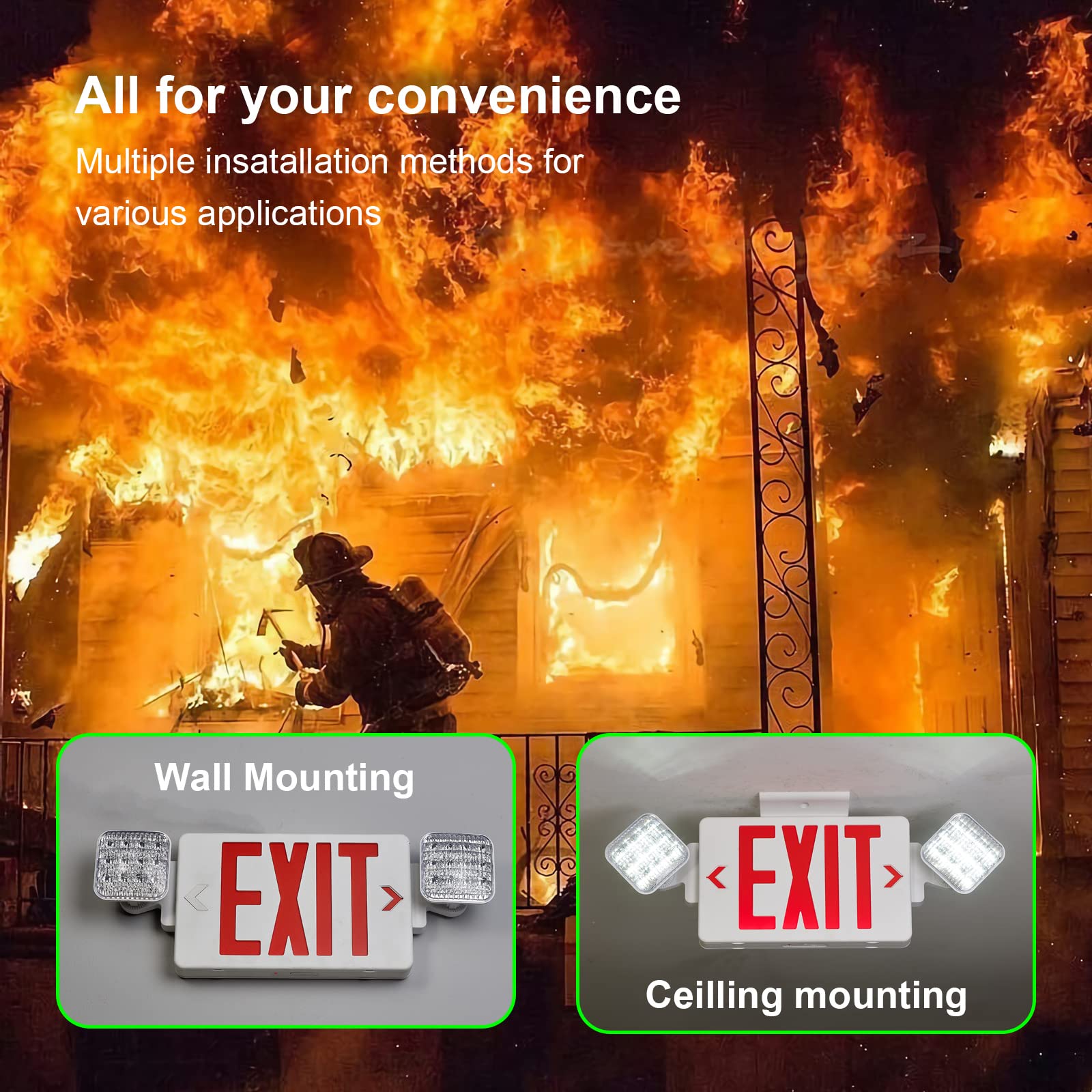 UL 924 Certified LED Emergency Exit Sign with Battery Backup - AC 120/277V Red Exit Light Combo (4 Pack) for Commercial Buildings, Offices & Warehouses - Perfect for Power Outages & Emergency Evacuations