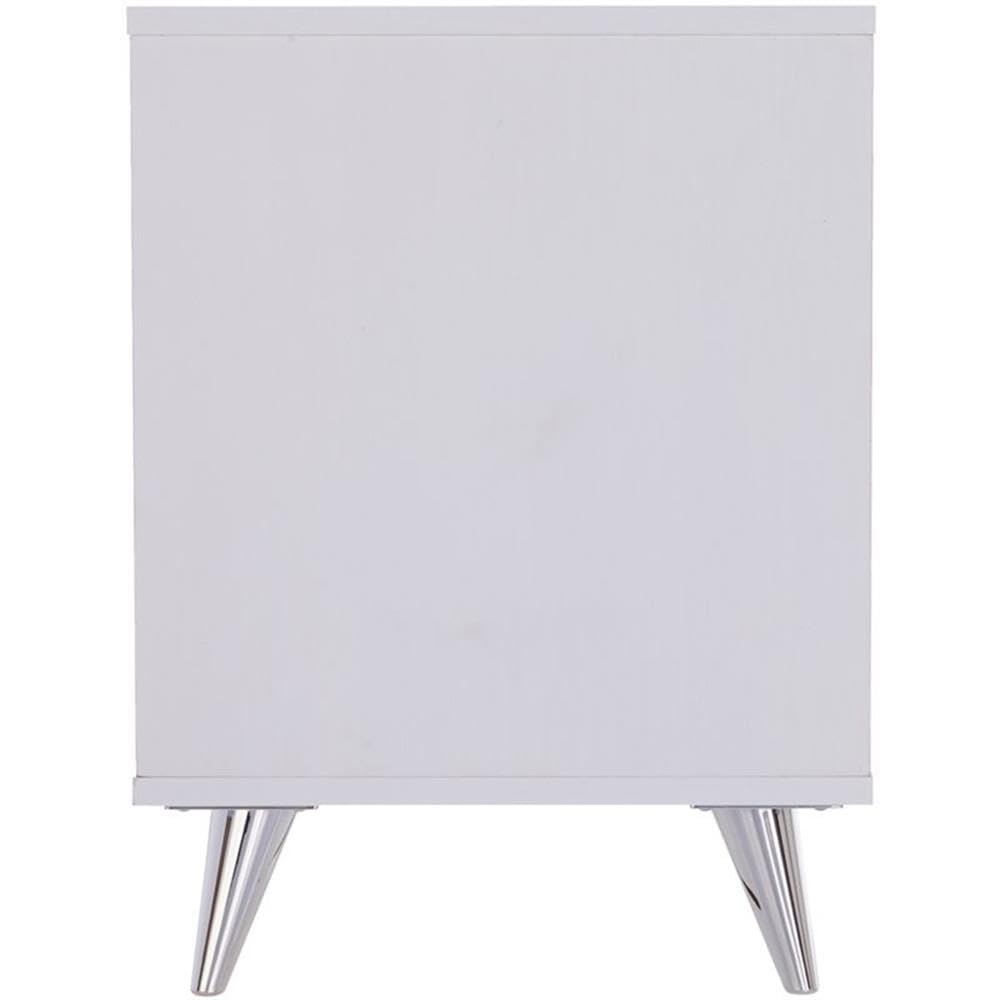 Allora Mid-Century Modern 3-Drawer Nightstand - White & Chrome Finish Bedside Table for Bedroom, Living Room, or Office