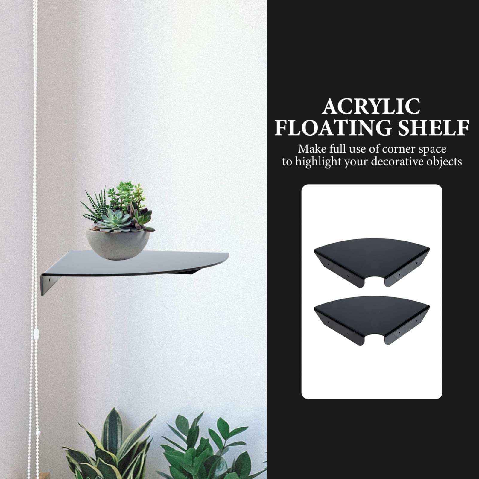 Homoyoyo 2-Pack Clear Acrylic Floating Shelves Set - Wall Mounted Corner Shelves for Living Room, Bedroom, Bathroom | Modern Display Shelf for Decor, Books, Plants & Photos