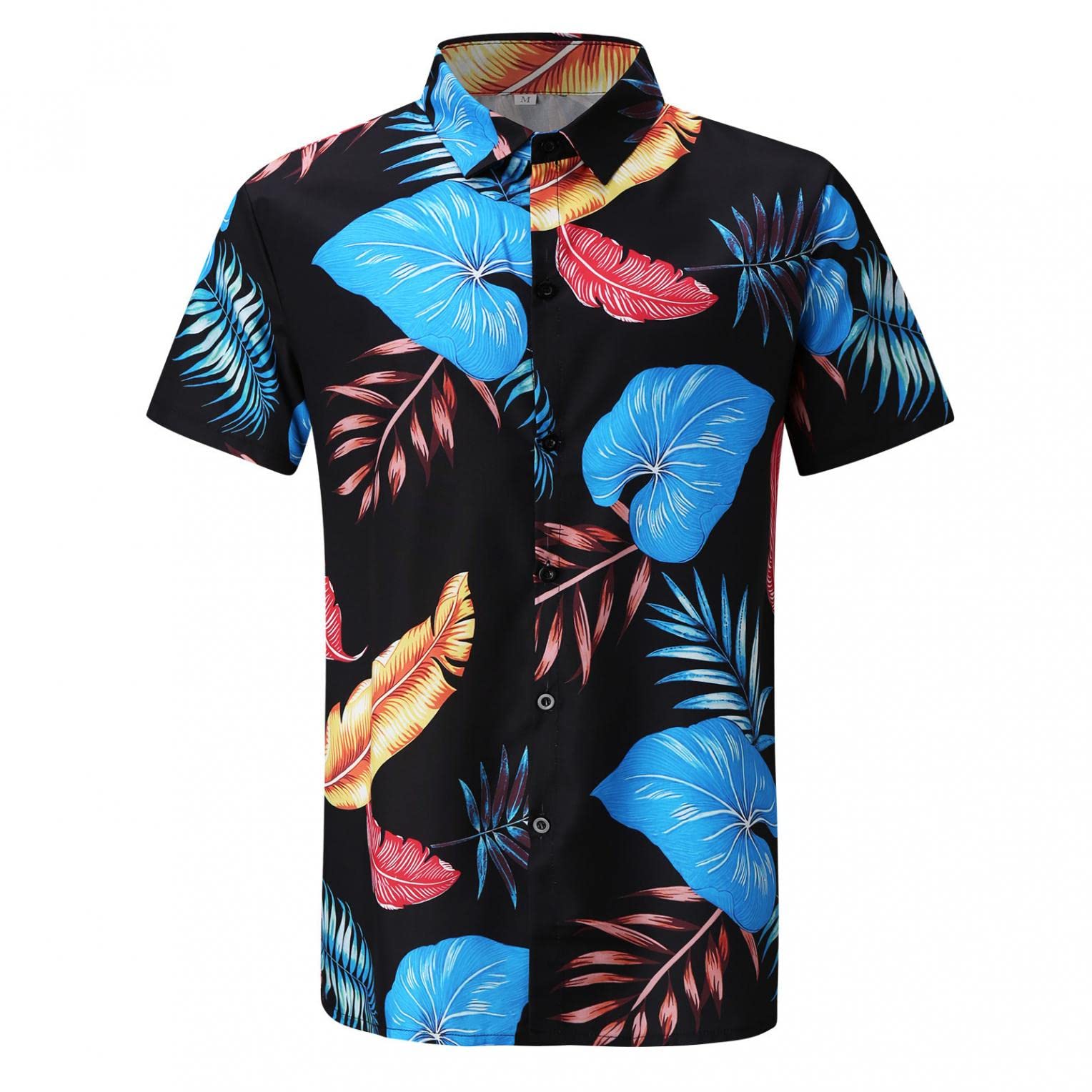 Men's Casual Short Sleeve Button-Up Shirts with Lapel - Stylish Printed Tops for Holiday, Beach & Summer Wear - Breathable Fashion Blouse for Outdoor Activities