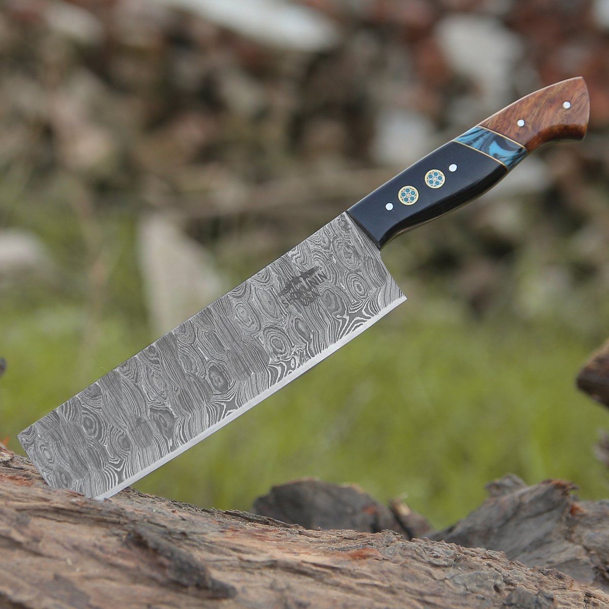 Premium Damascus Steel Nakiri Knife - Handcrafted Rosewood & Resin Handle - Japanese Vegetable Knife for Professional Chefs & Home Cooking - Perfect for Chopping, Slicing & Dicing Vegetables