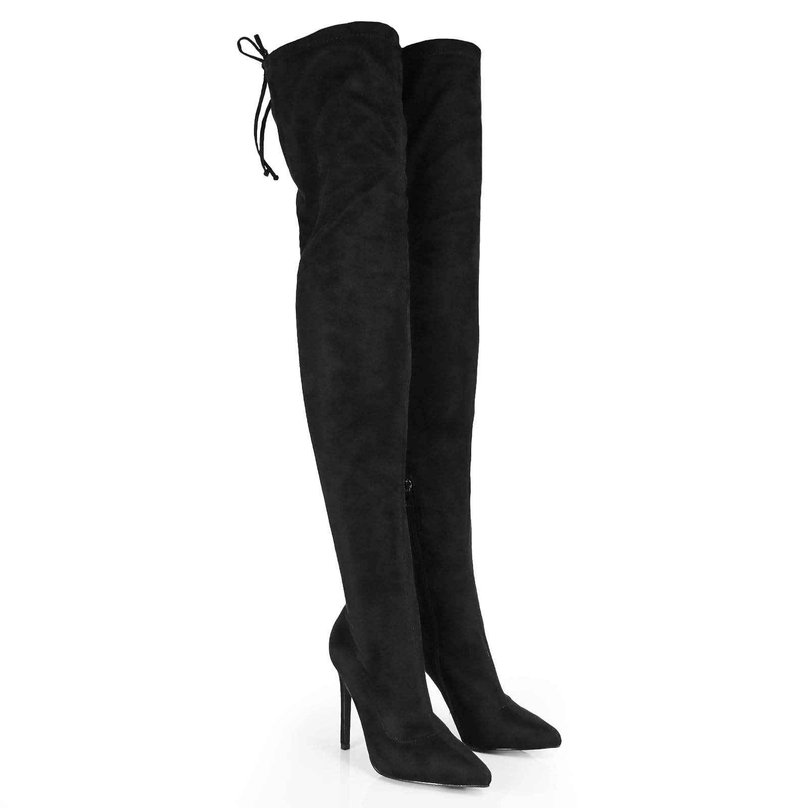 Liliana Women's Thigh High Boots with Inner Zip - Pointed Toe Stiletto Heel Knee High Fashion Boots for Party, Night Out & Winter Style (GISELE-50)