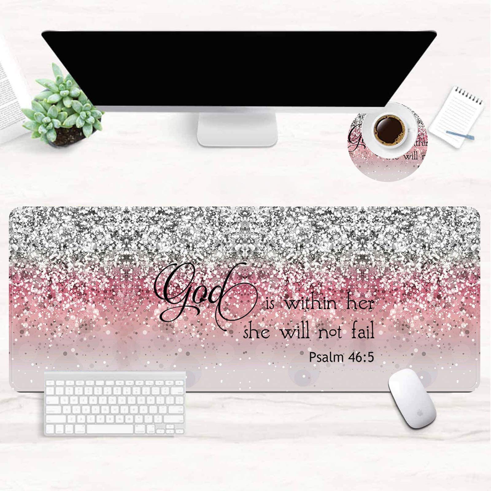 XXL Gaming Mouse Pad 31.5x11.8 Inch - Extra Large Full Desk Mouse Mat with Stitched Edges | Non-Slip Base | Cute Pink Flash Bible Design | Perfect for Gaming, Office & Home Computer Setup