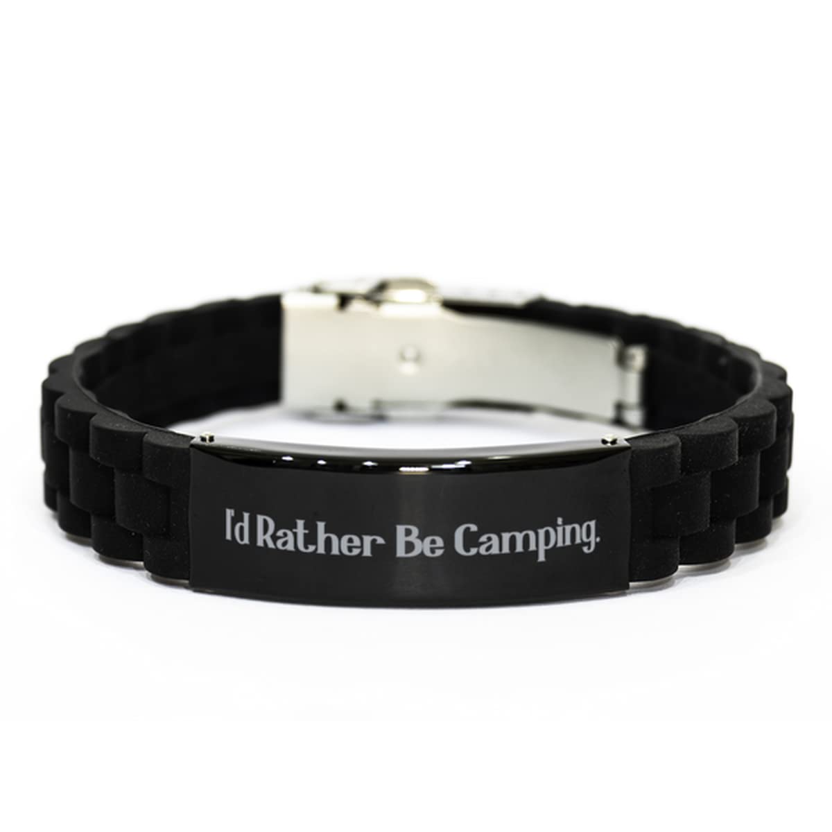 Black Glidelock Clasp Camping Engraved Bracelet - Adjustable Outdoor Wristband for Hiking, Backpacking & Adventure Enthusiasts - Perfect Gift for Nature Lovers